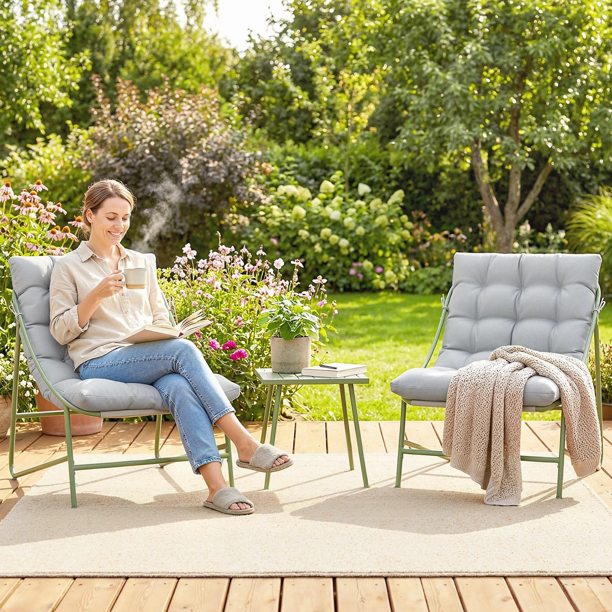 Outsunny Salon de Jardin 3 pièces 2 Personnes avec Table Basse Gris Clair