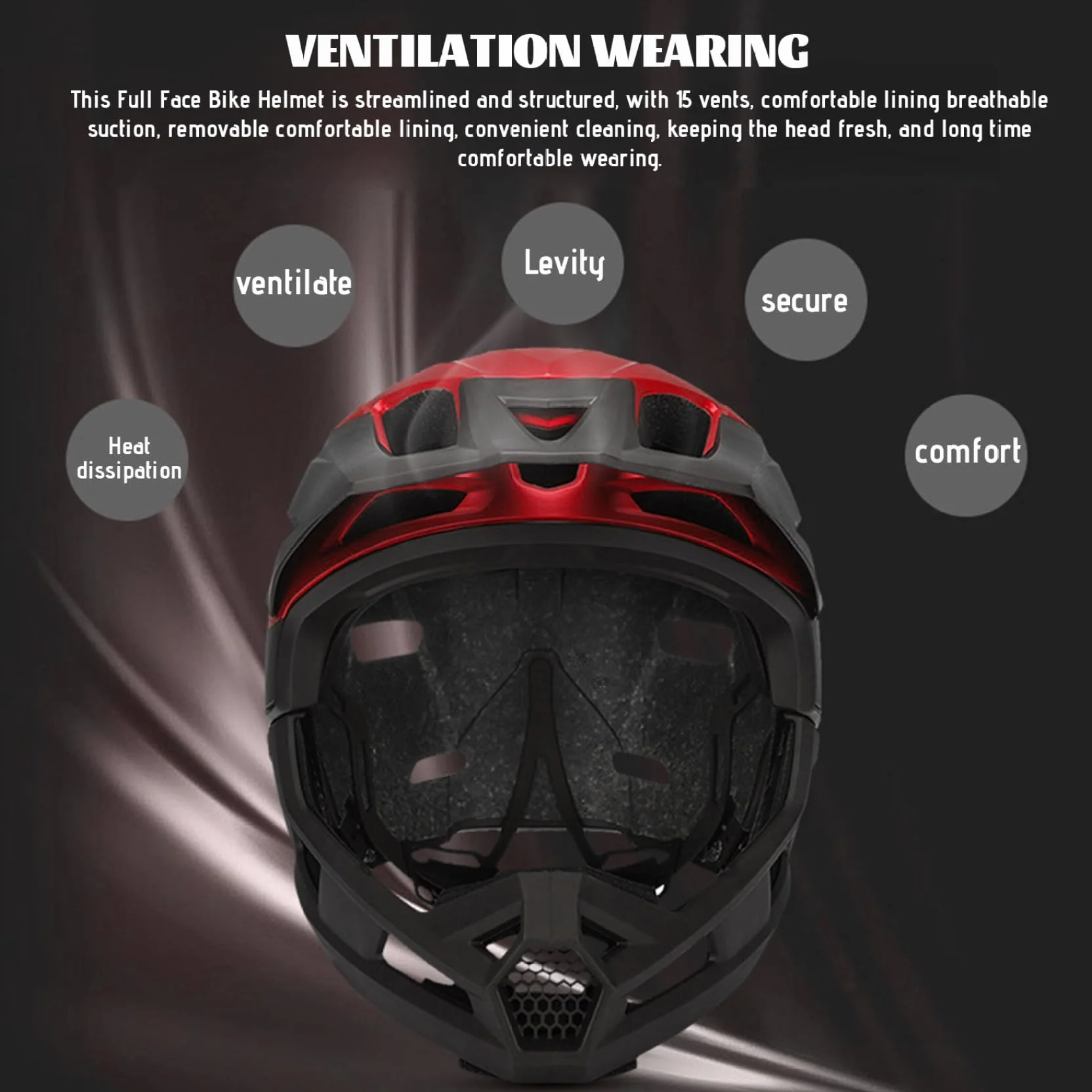 Casque intégral vélo Amovible Absorbant Chocs Protection Respirant réglable Montagne Adulte