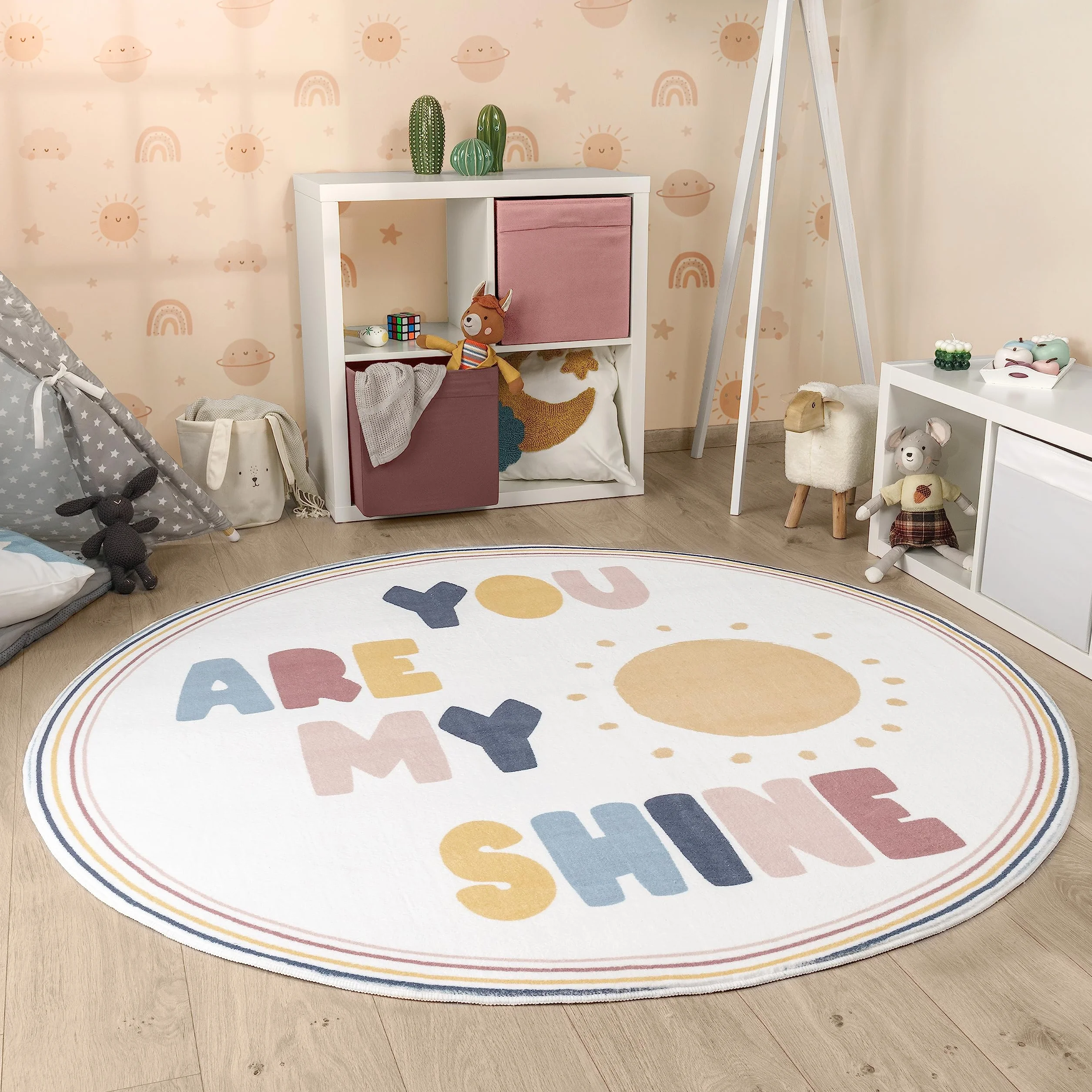 Paco Home Tapis Rond Arc-en-Ciel Lavable en Machine 160 cm Multicolore