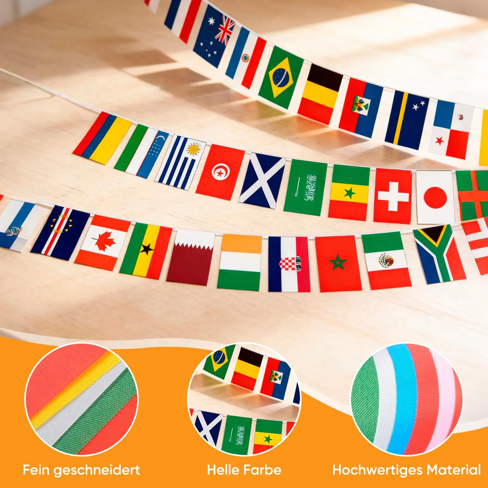 Guirlande 42 Pays Drapeaux Monde 14x21cm Banderole Décoration Supporters Match Jardin Bar Fête Football WM de football 2026 Fussball WM 2026 Bannière Internationale Extérieur Intérieur