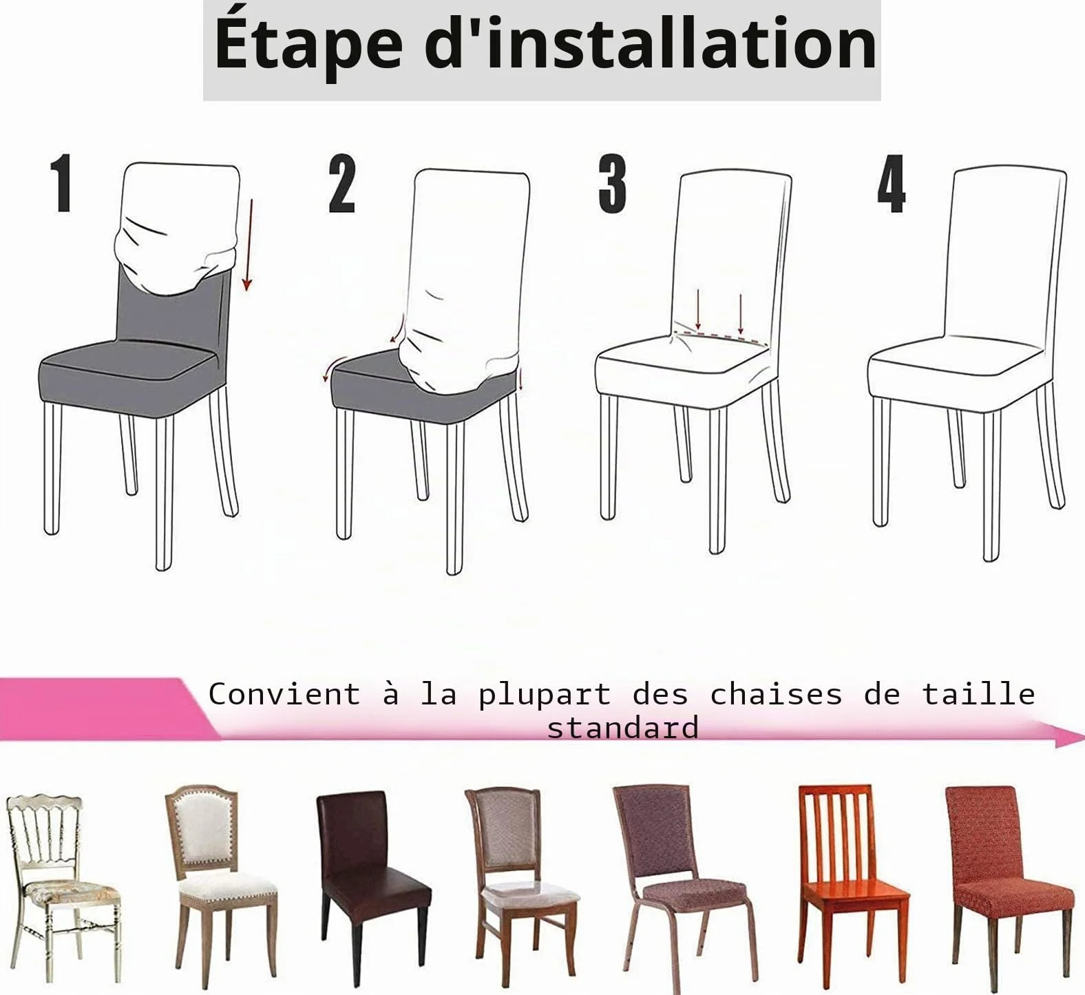 Housse de Chaise Extensible Lot de 4 ou 6, Protecteur Universel Amovible Lavable Moderne pour Salle à Manger Maison