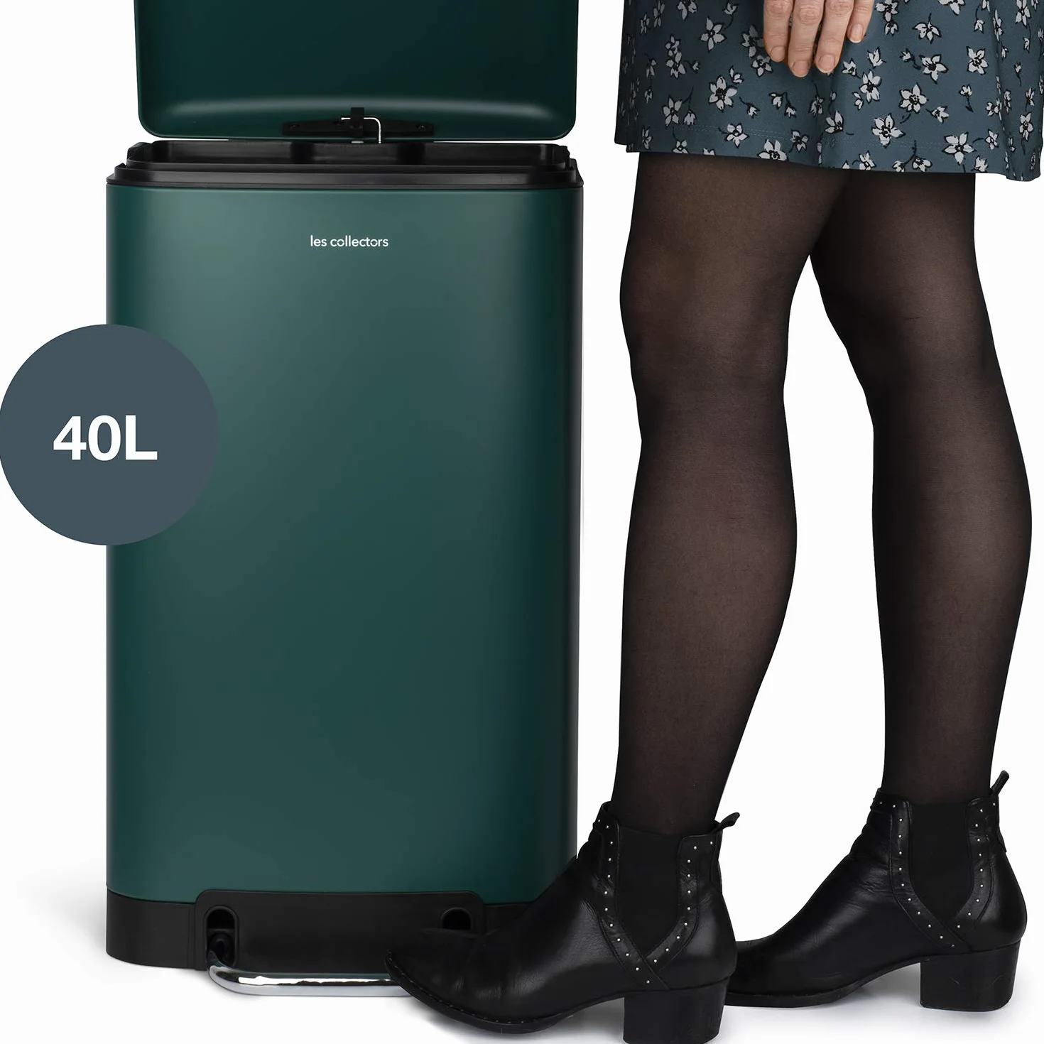 Poubelle de Cuisine à Pédale N°863, Acier inoxydable, 40L, Compacte, Fermeture silencieuse, Vert Canard