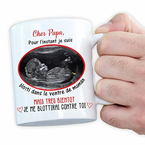 Mug personnalisé échographie 325mL cadeau grossesse original futur papa annonce bébé naissance