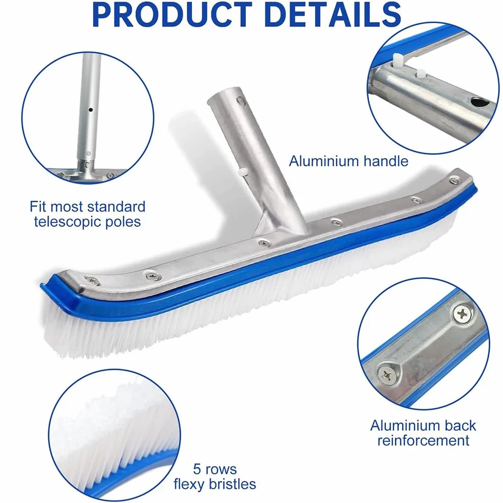 Brosse Piscine avec Manche 180cm, Balai Piscine Brosse 45cm, Kit Nettoyage Piscine