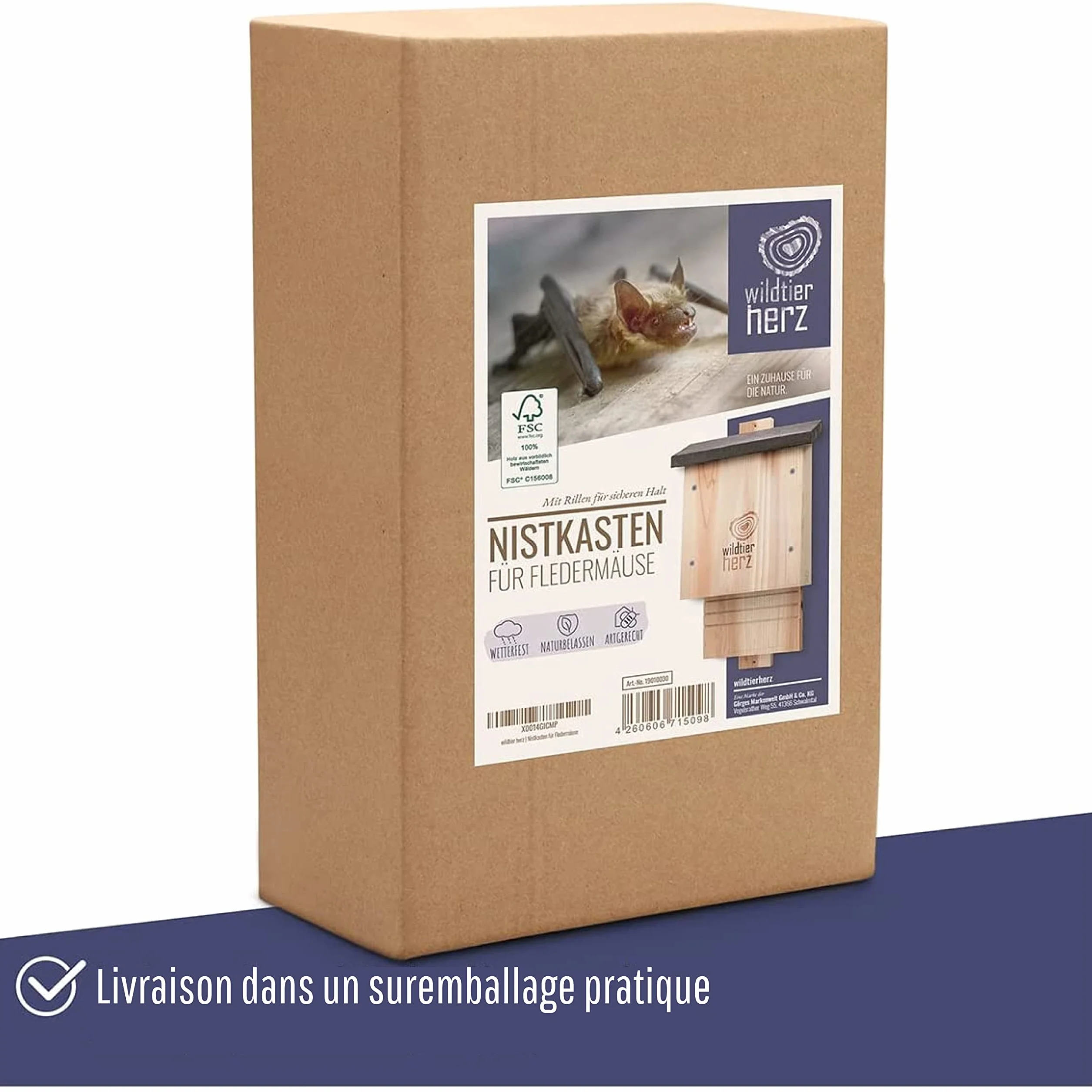 Grand Nichoir Chauve Souris en Bois Massif FSC - Vissé, Résistant aux Intempéries, Abri à Chauve Souris
