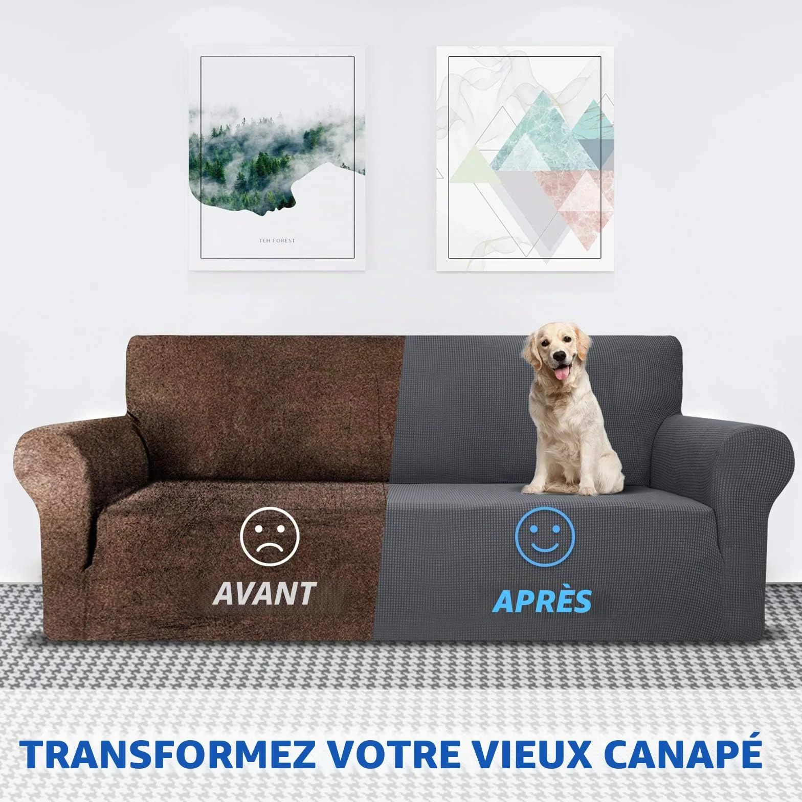 MAXIJIN Housse de canapé extensible 3 places Gris, housse universelle jacquard protecteur pour salon, pet friendly