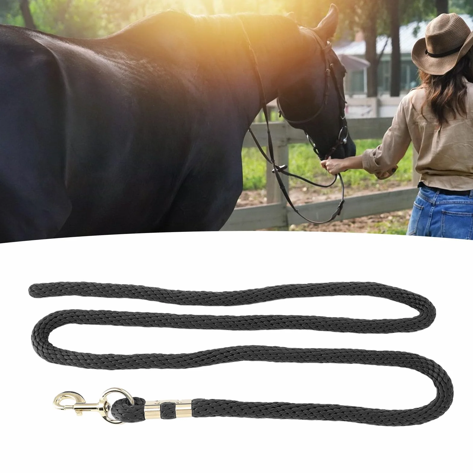 Longe pour Cheval, 2 m / 6.56ft Corde Acier Inoxydable Anti-Rupture Corde Longe antidérapante Cheval avec Crochet pour Marche Manipulation Chevaux