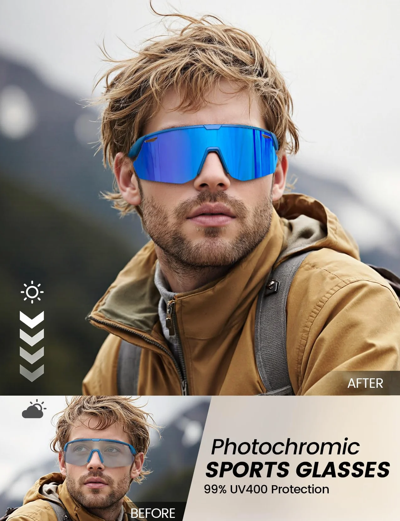 Lamicall Fotocromáticas Gafas Ciclismo Hombre - [3S Fotocromática] [28g Ultraligero-TR90] UV400 Protección, Almohadilla Nasal Ajustable, Gafas de Sol Deportivas Mujeres para Pesca/Running/Senderismo