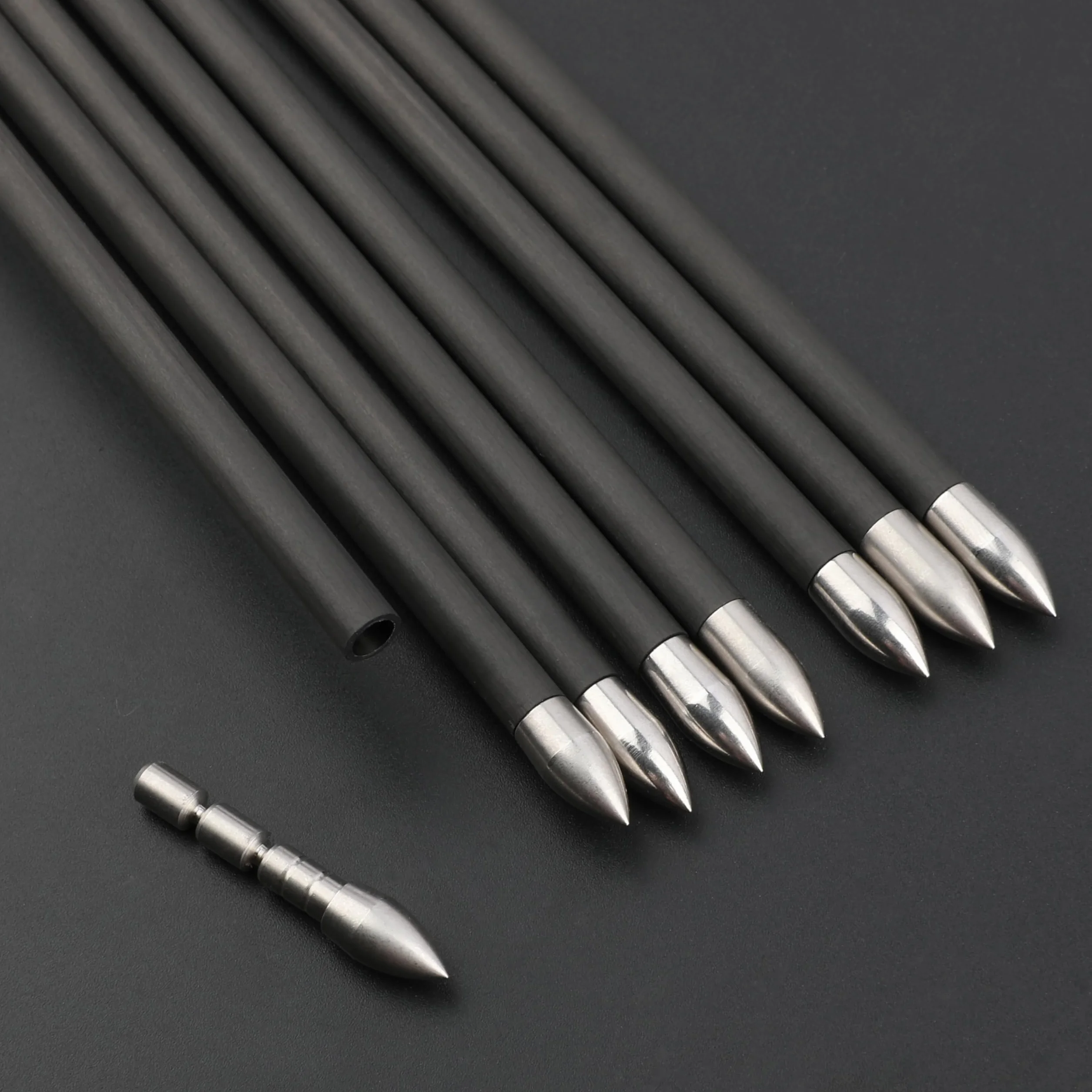 Pointe de Flèche Insert Tête de Flèche en Acier Inoxydable 60/70/80/100/120/150/200grain Pointes pour Flèches en Carbone ID 4.2mm
