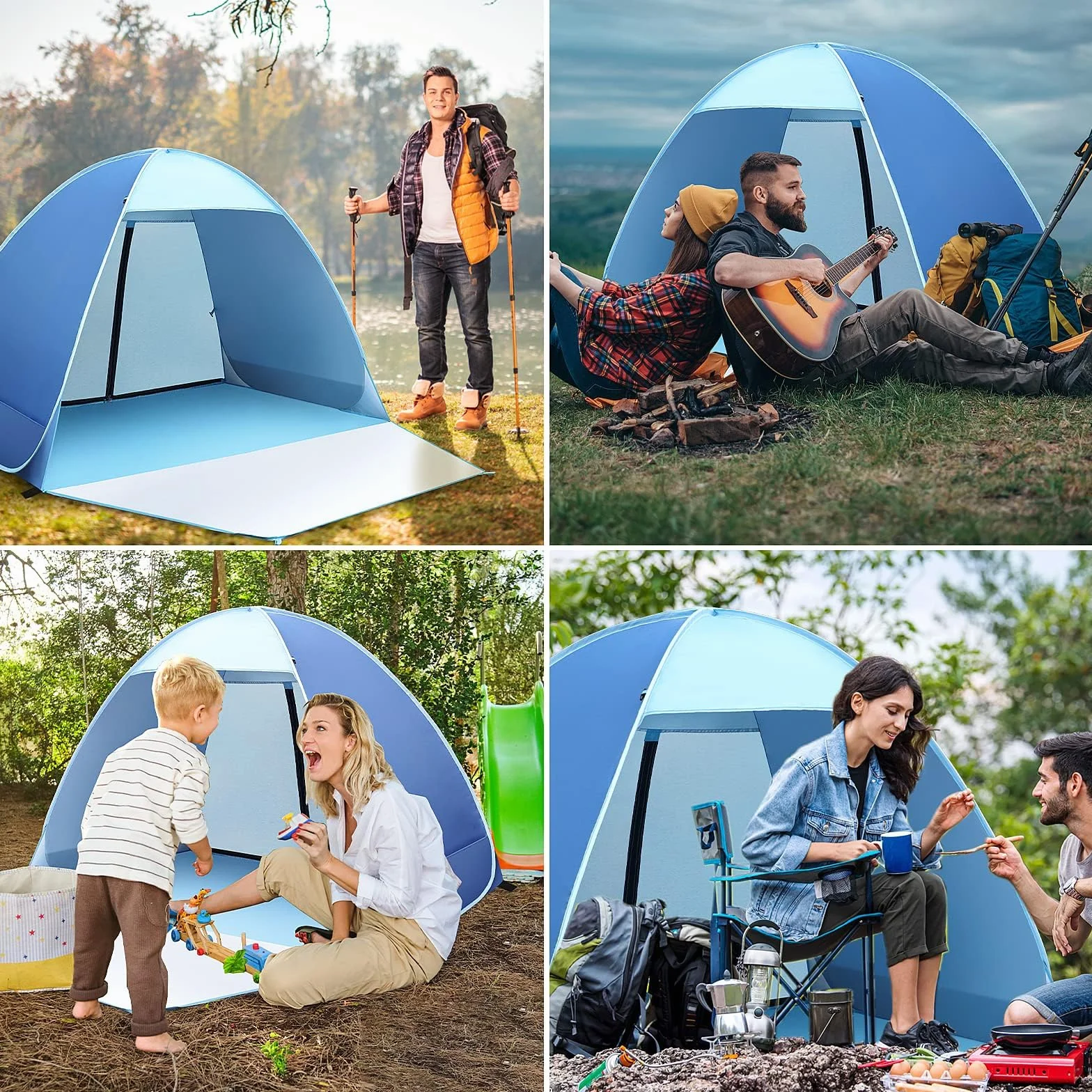Tente de Plage, Tente de Plage Anti UV 50+ avec Porte Arrière Zippée Abri de Plage 1-2 Personnes Petit Emballage pour Protection Solaire Plage, Jardin