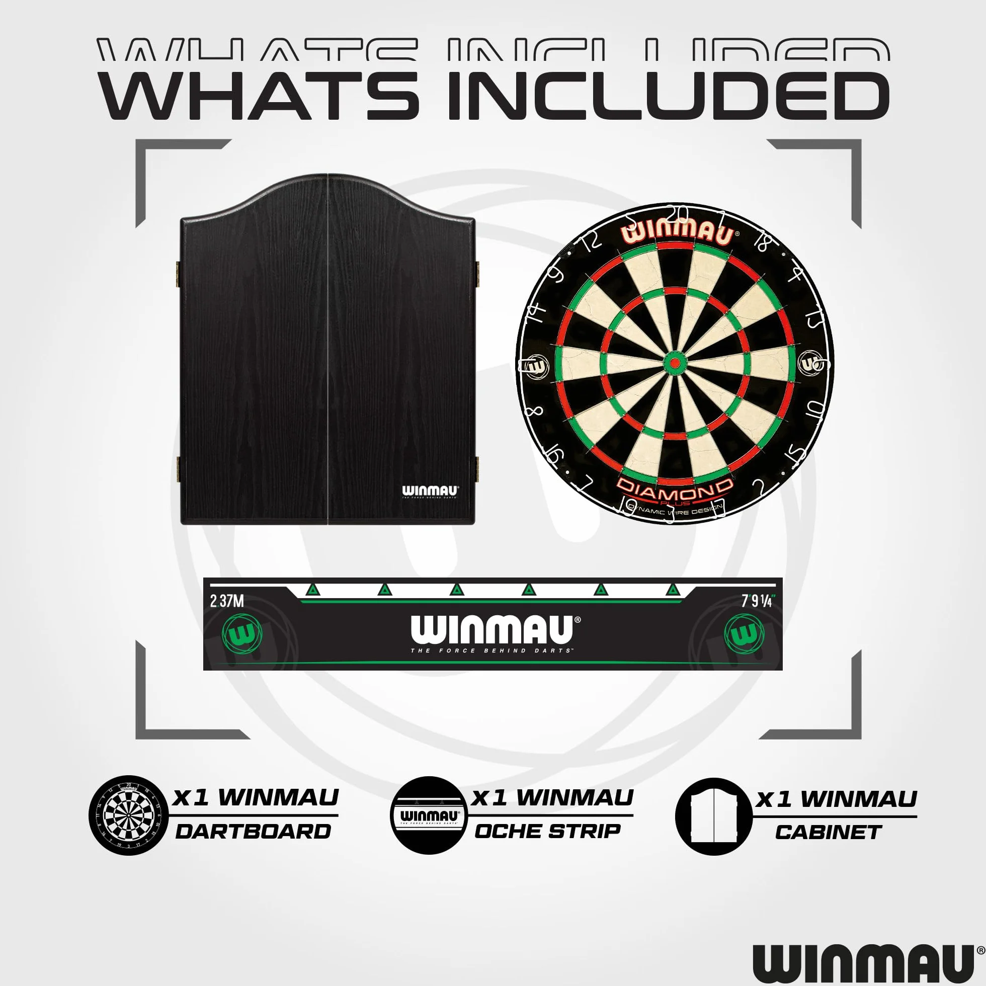 WINMAU Professional Darts Set Comprend Un Jeu de fléchettes Diamond Plus Bristle - Armoire Noire de Haute qualité - Ensemble de 2 fléchettes - Ligne Officielle oche
