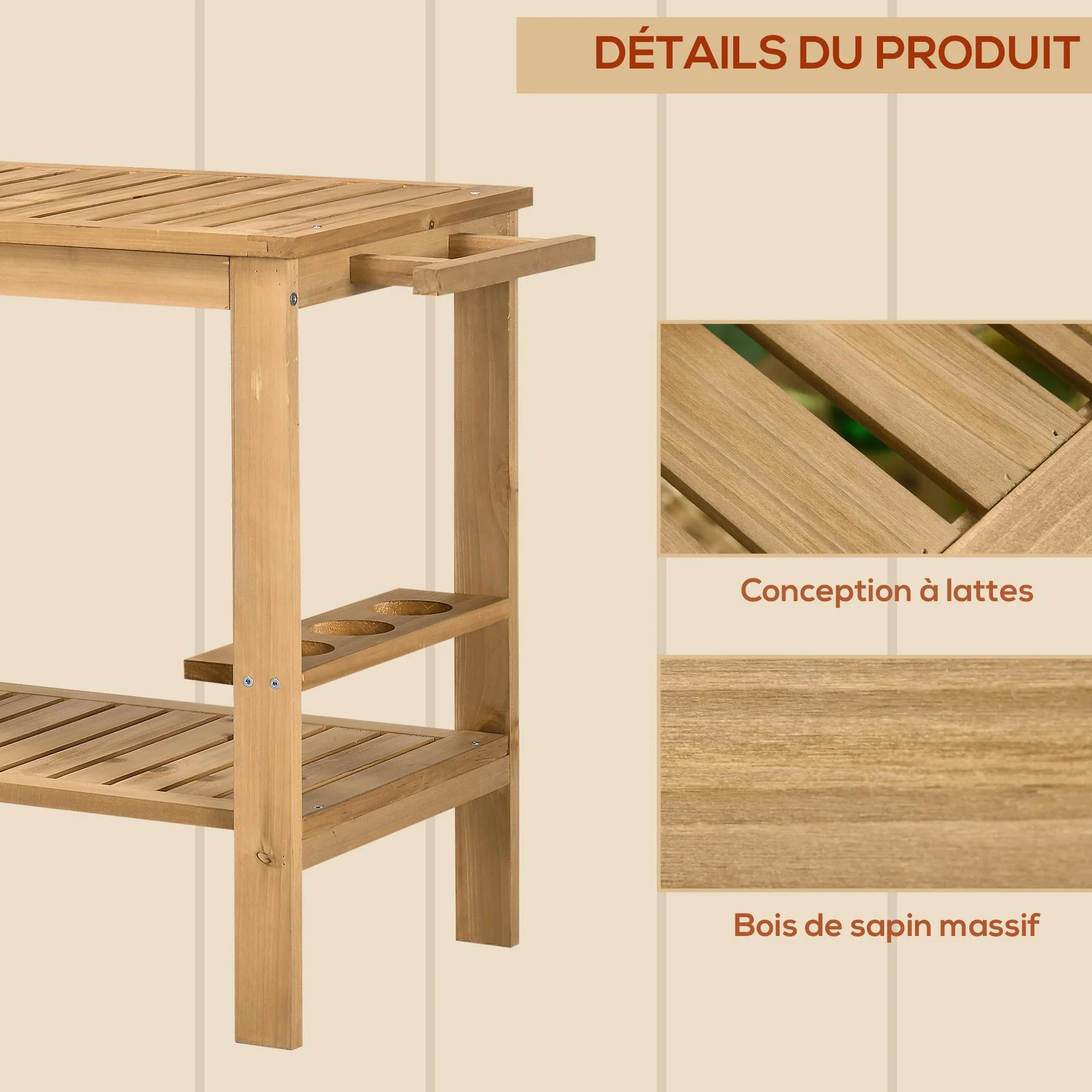 Outsunny Desserte de Jardin pour Plancha et Barbecue en Bois avec Chariot 95 x 47 x 74 cm