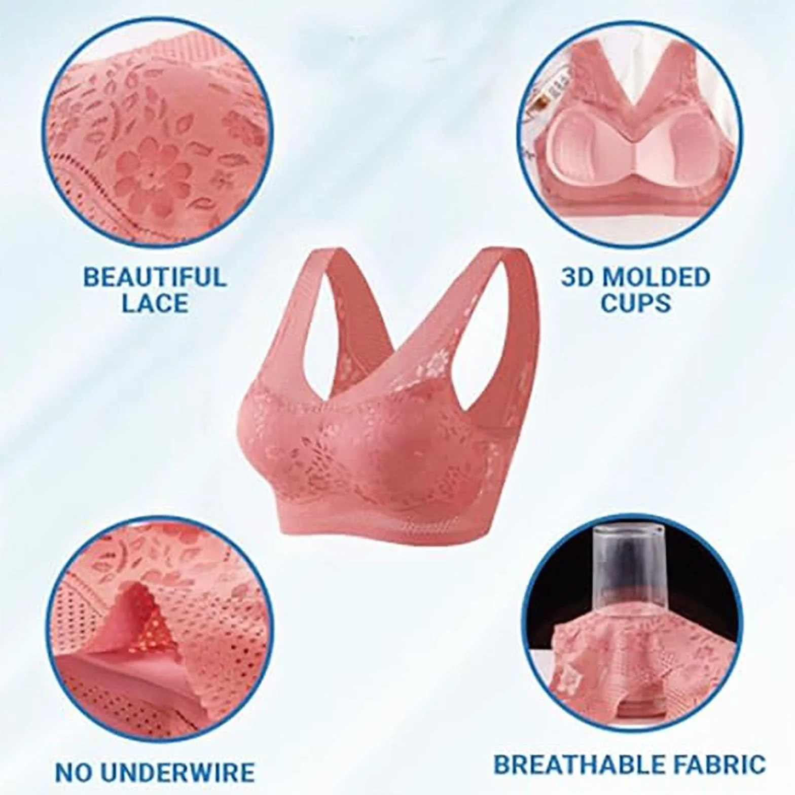 High Support Bras for Women Adjustable Strap Full Coverage No Underwire Wireless