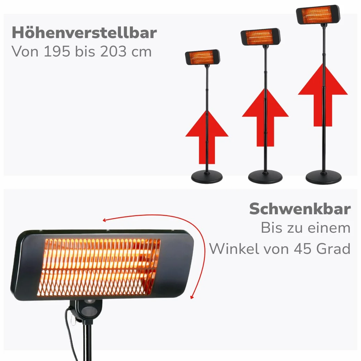 Alpina Chauffage de Terrasse 2000W 3 Niveaux IP24 Lampe Infrarouge Noir