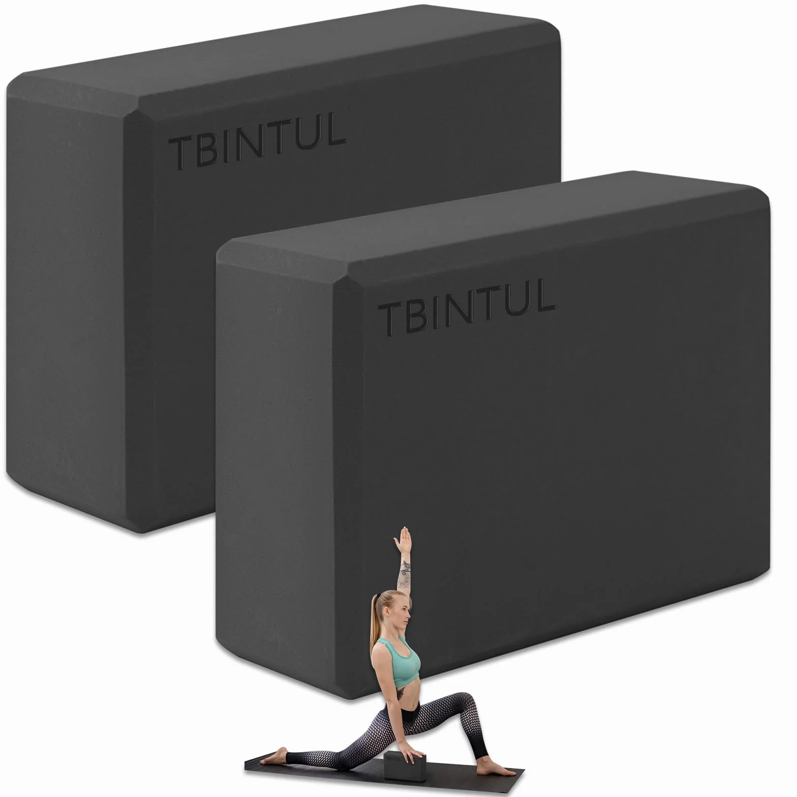 2 blocs de yoga, 23 x 15 x 7,5 cm, EVA pour femmes et hommes, noir