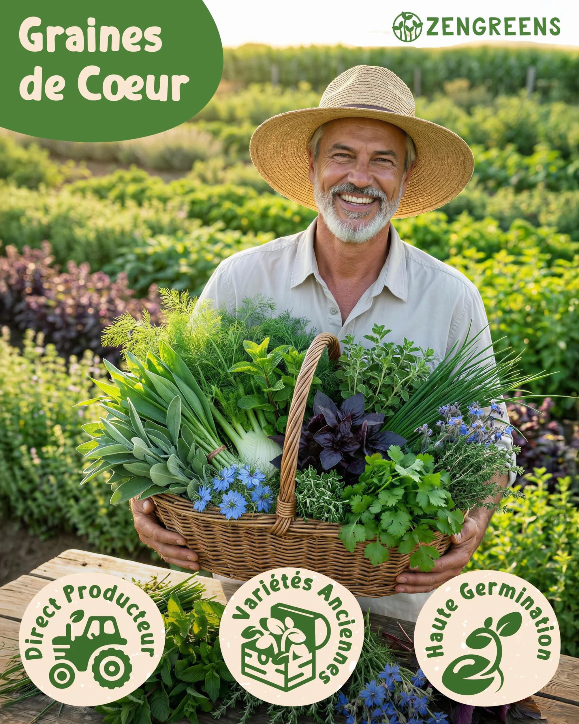 Kit de graines de herbes aromatiques bio 25 variétés ZenGreens® pour jardin balcon jardinière