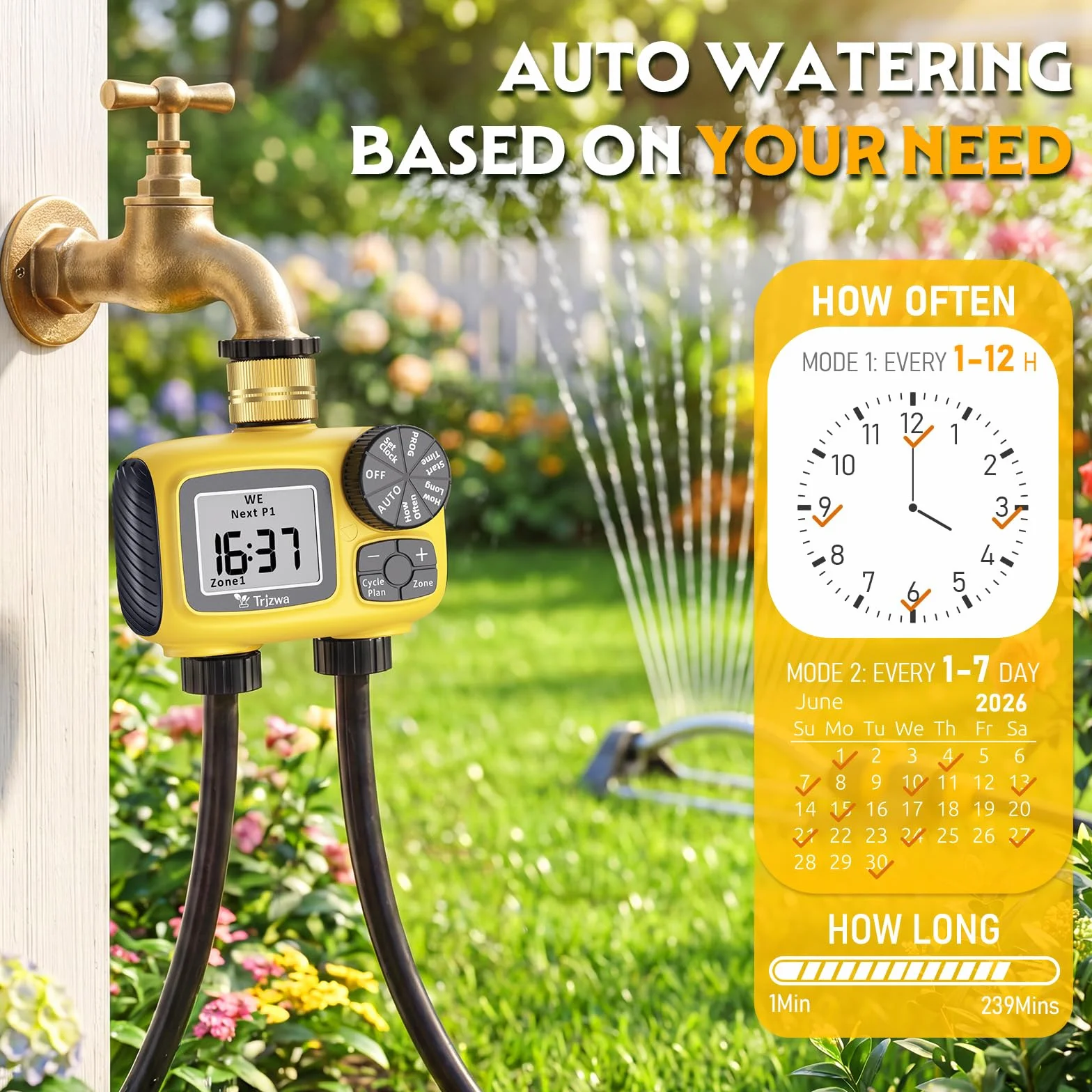 Programmateur Arrosage Automatique 2 Sorties Tuyau Irrigation Laiton IP55 Jardin