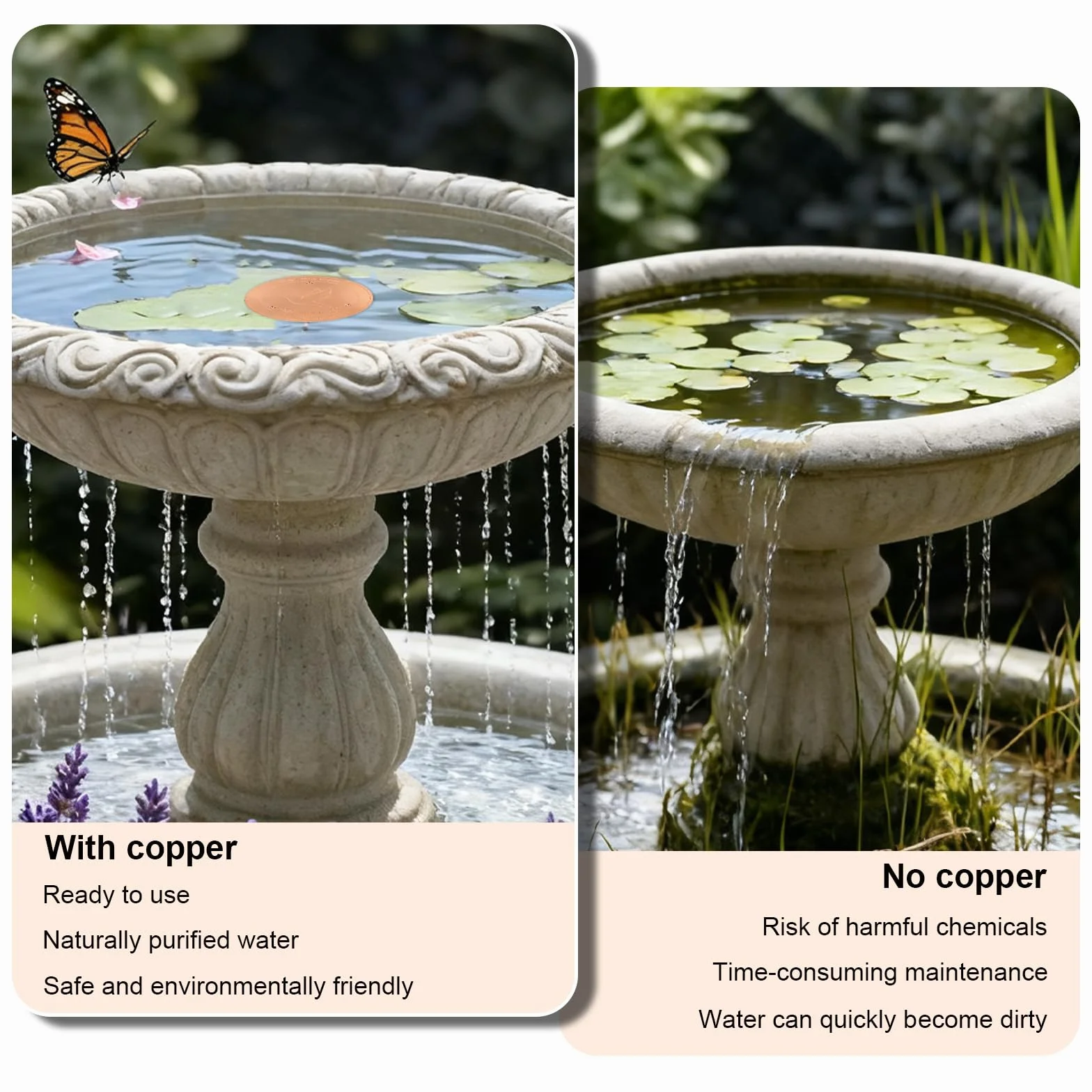 Lot de 2 Disques de Bain d'oiseaux en Cuivre Pur 99,9% pour Fontaines D'extérieur