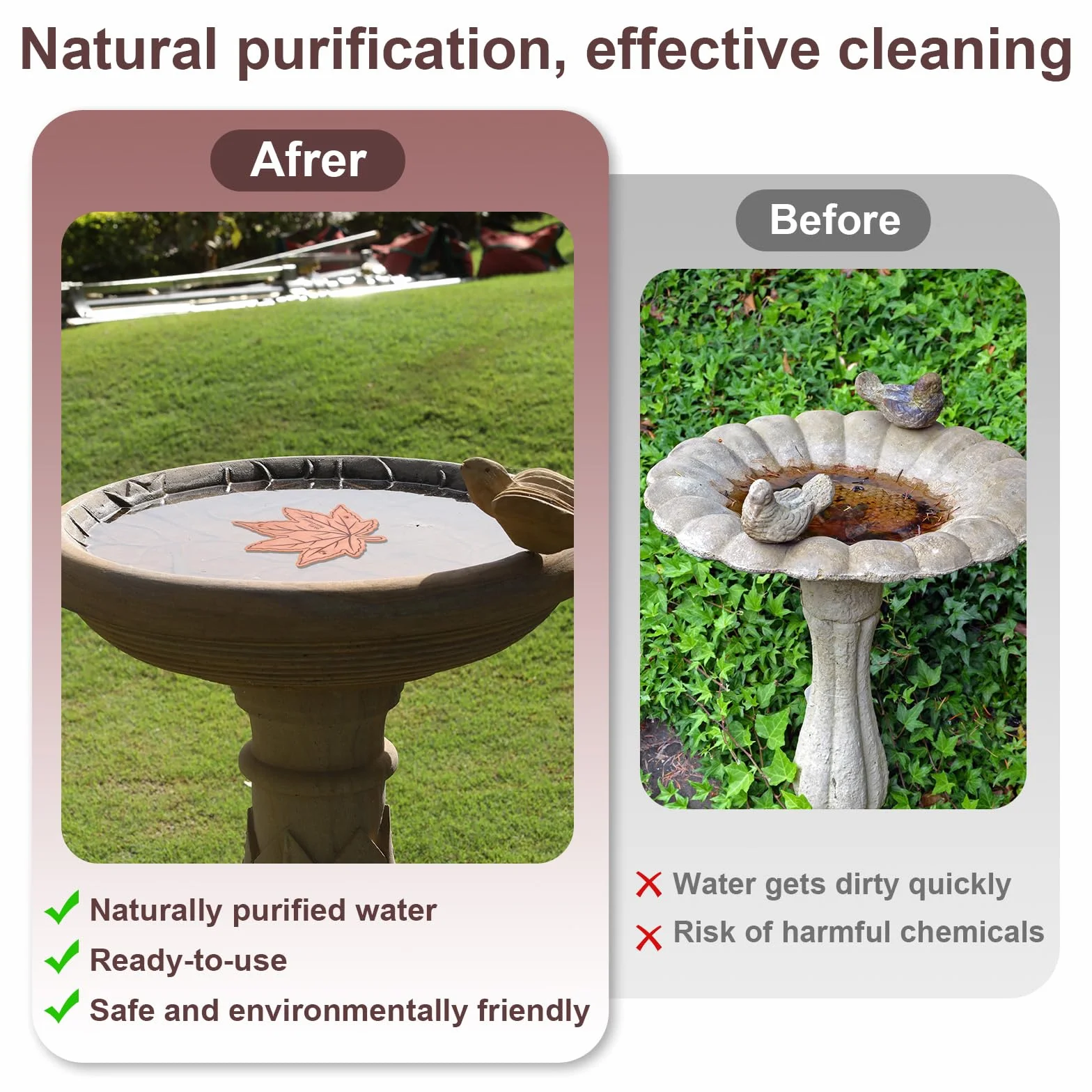 BOXOB Nettoyeur Bain d'Oiseau Cuivre Pur Support Trois Points Purificateur d'eau Sûr Toute Saison