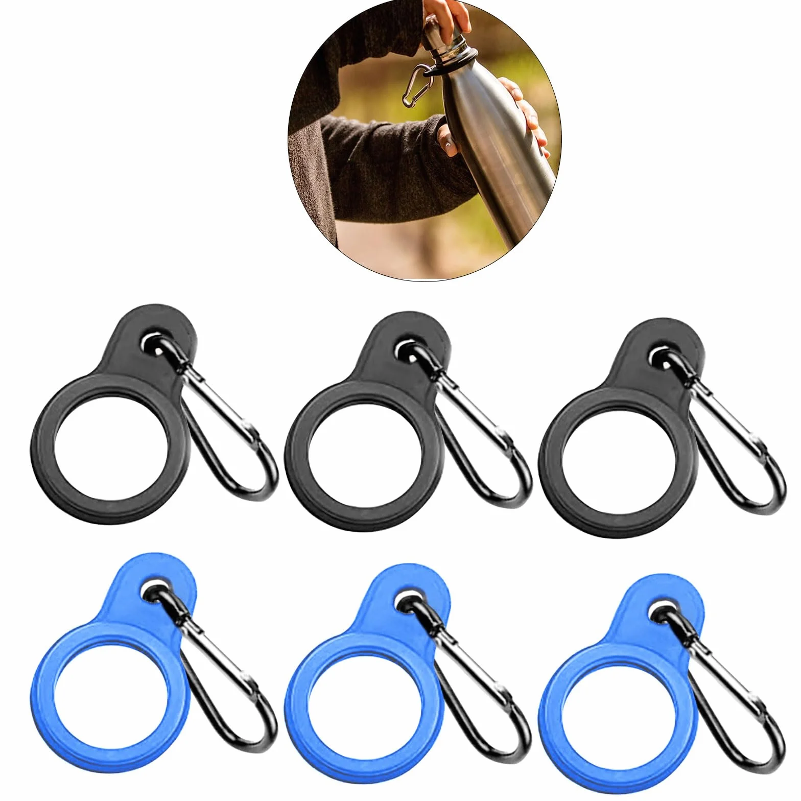 Lot de 6 boucles en silicone pour bouteille d'eau Support de ceinture Crochet transport plein air Sangle suspension randonnée camping voyage