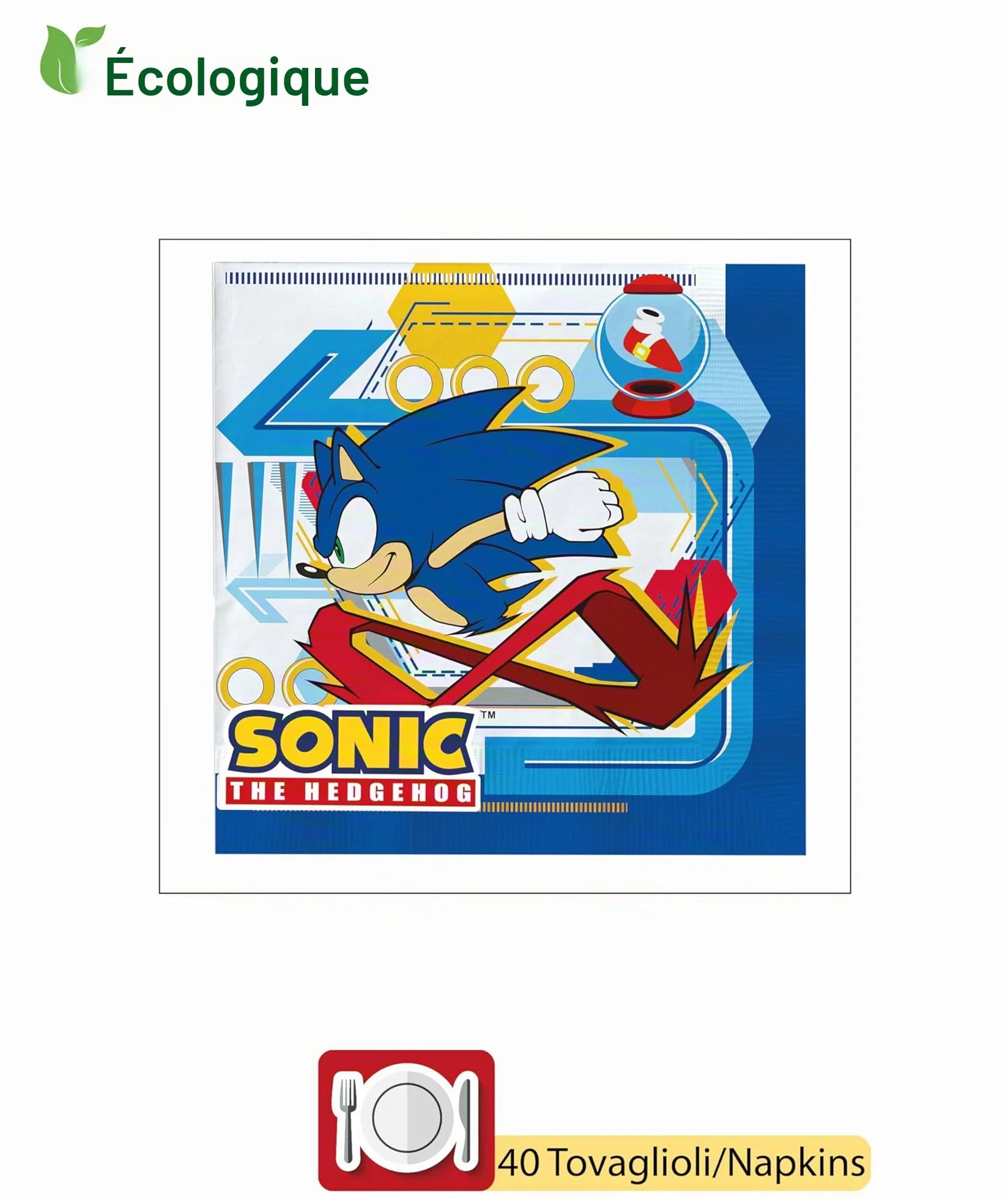 Sonic the Hedgehog Party-Set für 24 Personen 112-teilig Pappteller Becher Servietten kompostierbares Papier