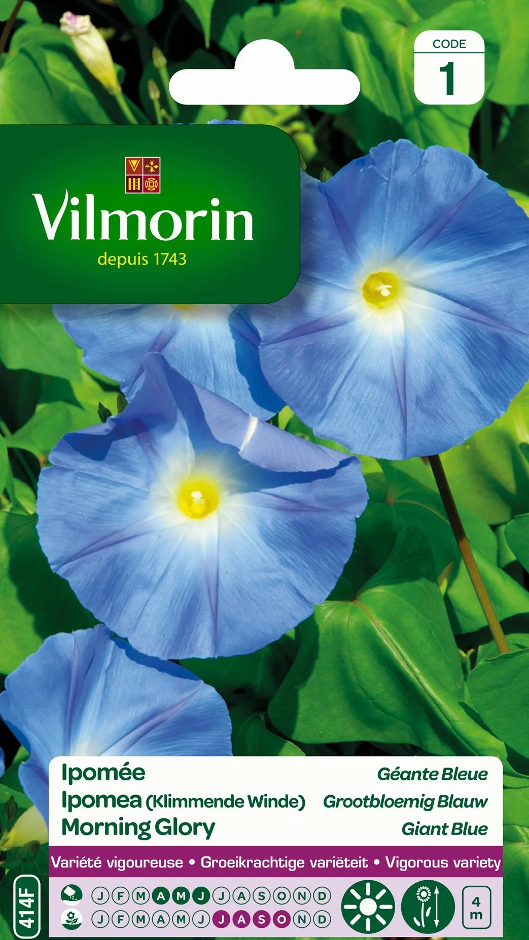 Vilmorin Ipomée à Grande Fleur, Bleu, 90 x 2 x 160 cm
