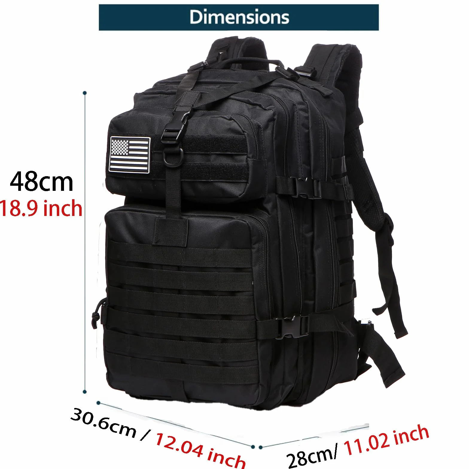 Sac À Dos Tactique 50 Litres - Grande Capacité Système MOLLE Militaire Imperméable Idéal Pour Urgences De 3 Jours Chasse Randonnée Et Camping Sac À Dos Pour De Plein Air (Noir)