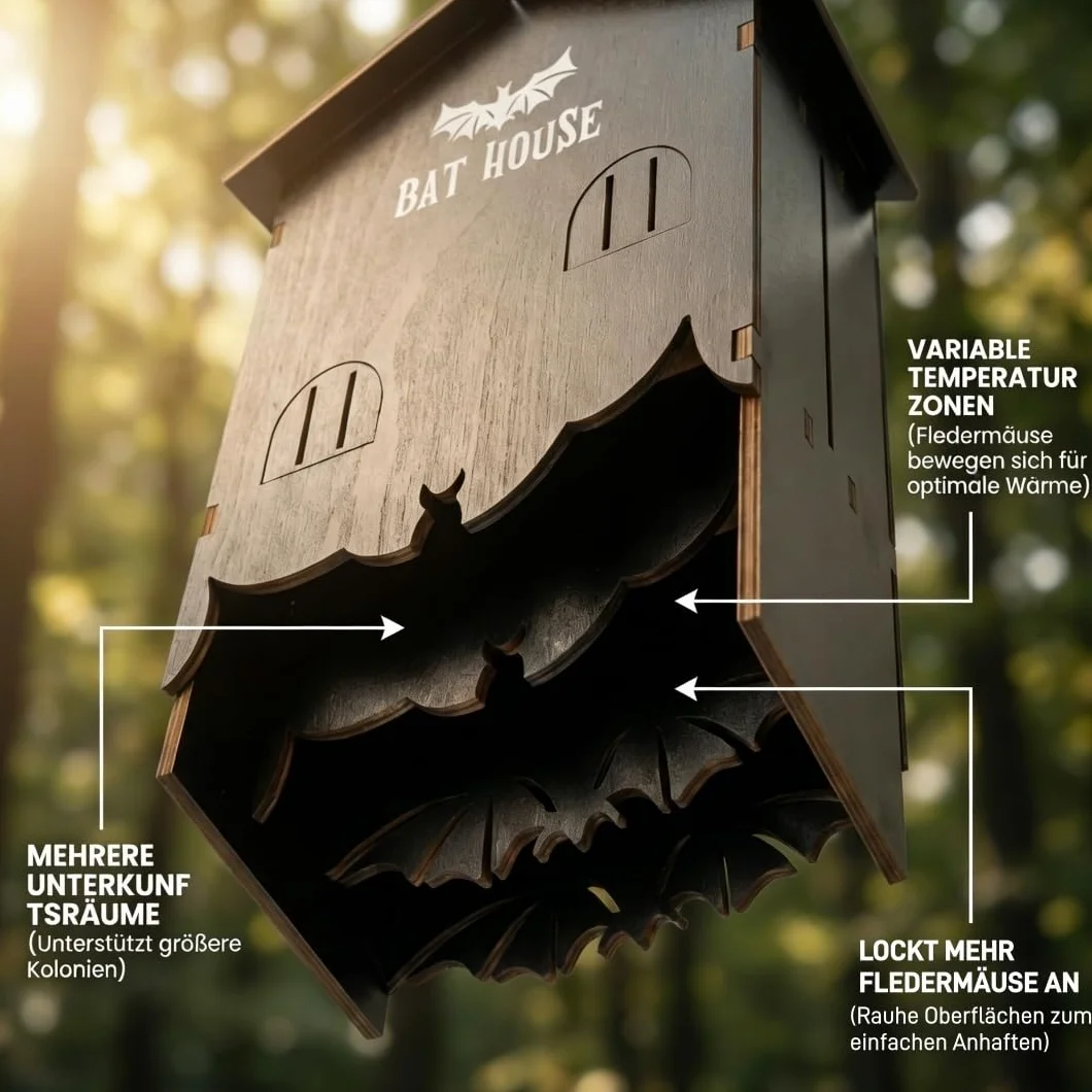 Nichoir Chauve Souris en Bois 3 Chambres, Kit DIY Résistant aux Intempéries pour Jardin