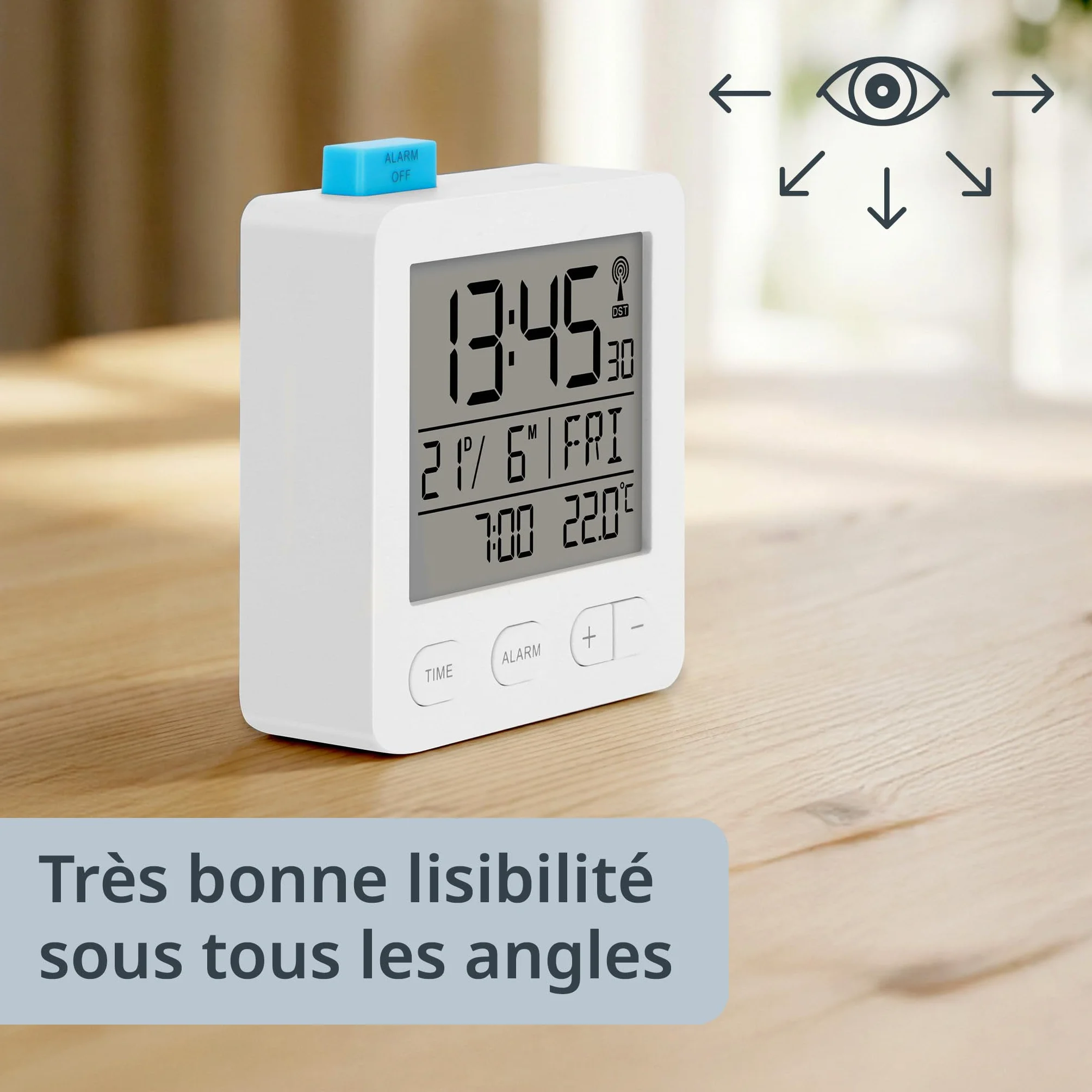 ADE Réveil Radio-piloté Numérique avec Piles, Horloge Radio-pilotée, Température, Date, Blanc