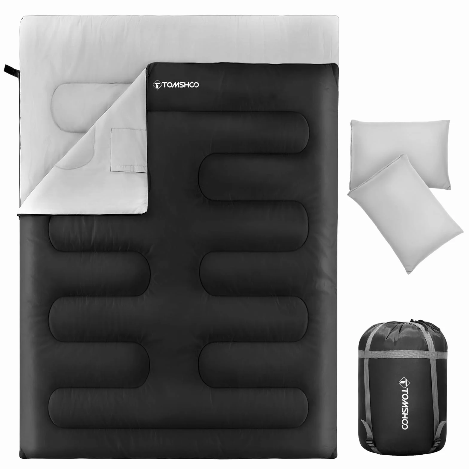 TOMSHOO Sac de Couchage Double 230x160cm Duvet 2 Personnes Rectangulaire Détachable avec 2 Oreillers Camping