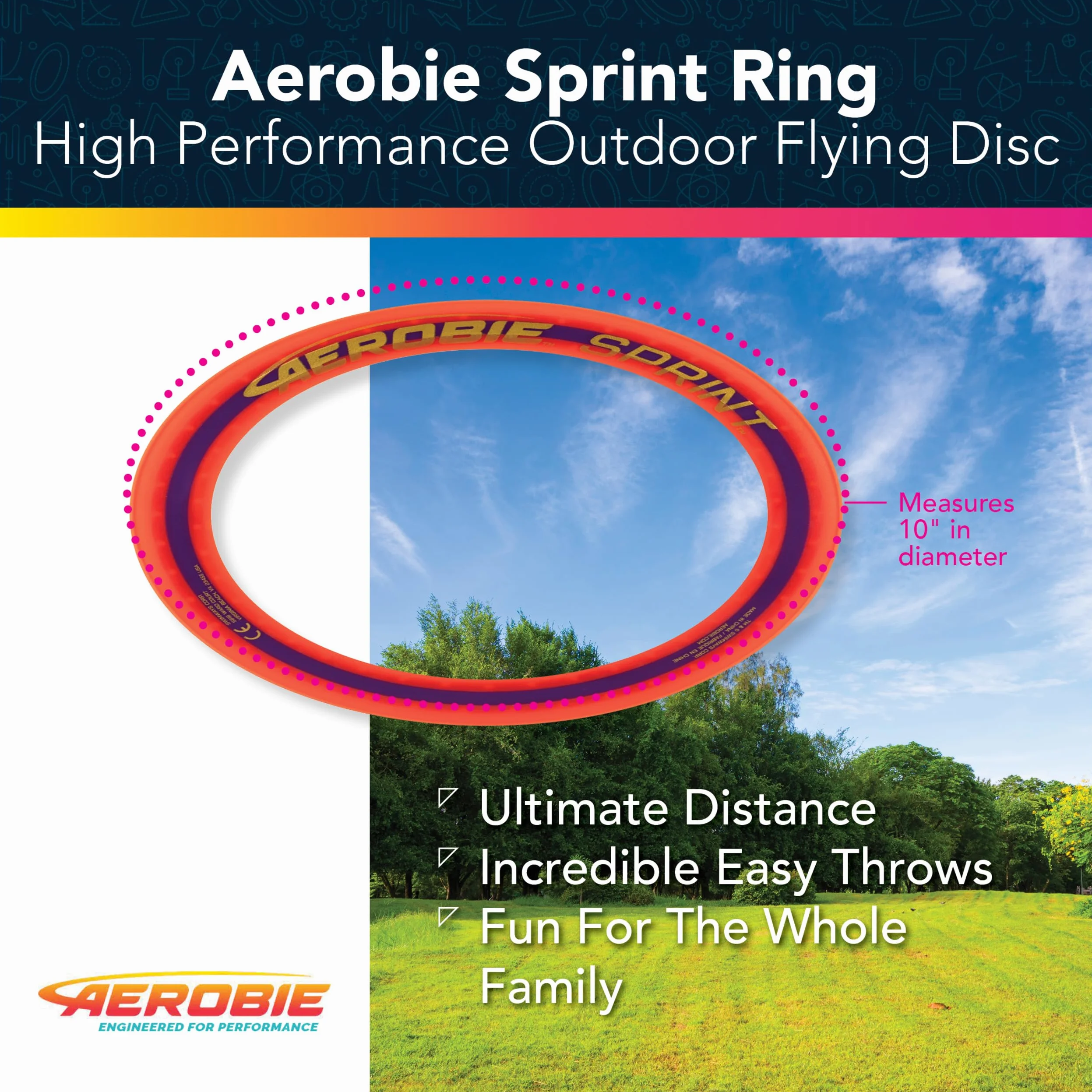 Aerobie Sprint Ring Disque volant extérieur Orange 25,4 cm