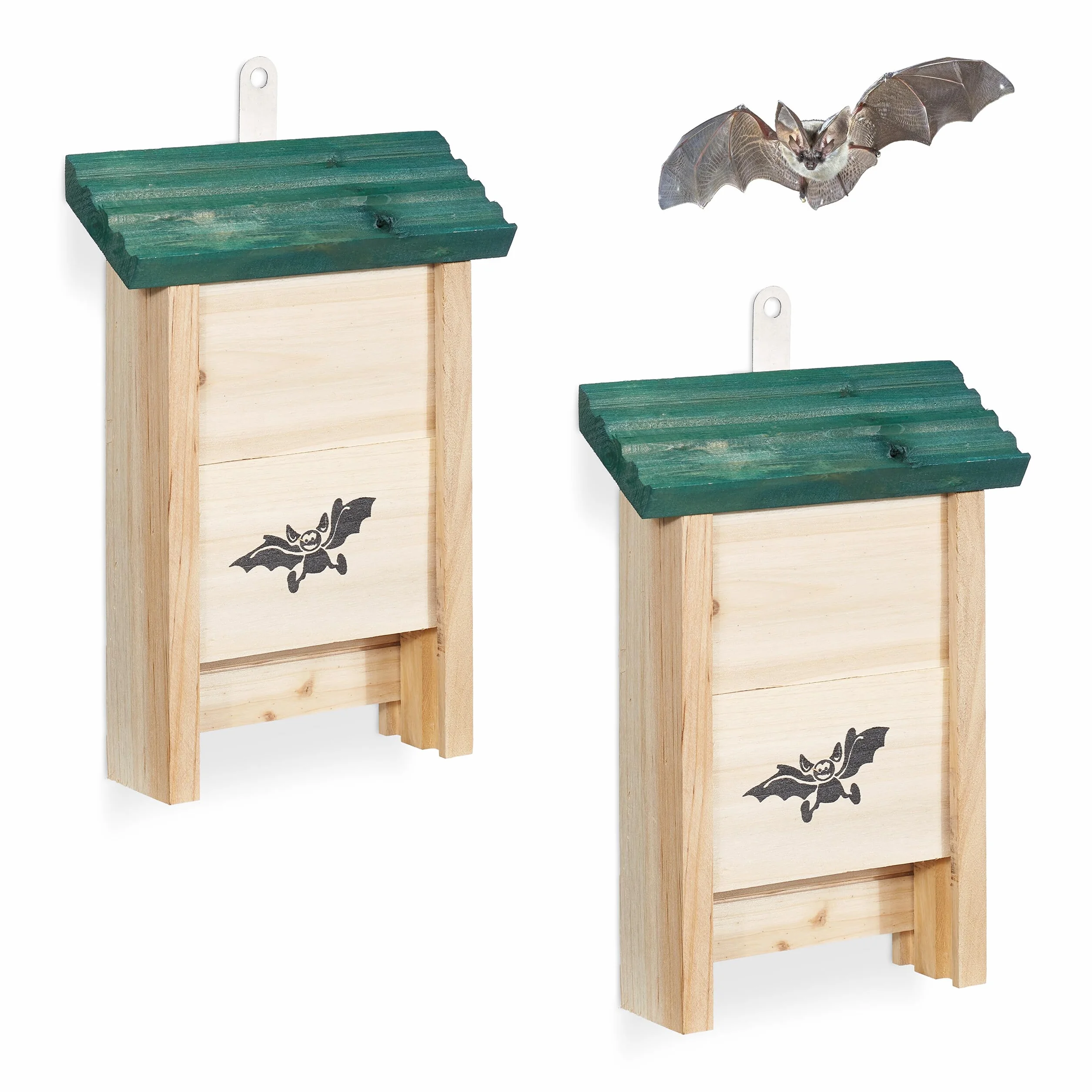Relaxdays Nichoir Chauves-Souris Lot de 2 Bois Non traité 25 x 18 x 6 cm Naturel/Vert