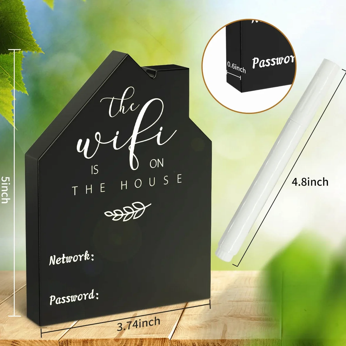 Signe WiFi en bois pour maison avec tableau noir et stylo effaçable 13x9 cm noir
