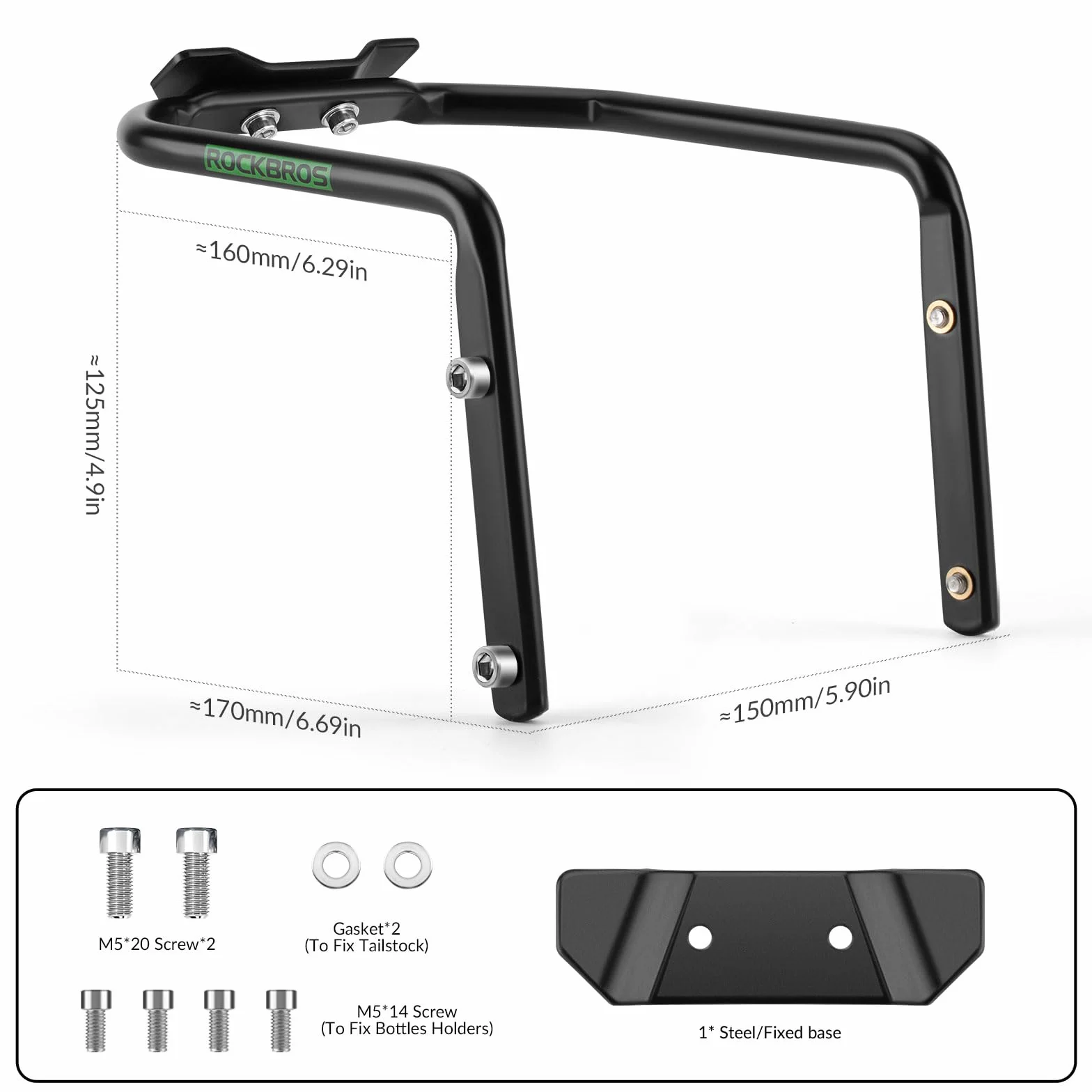 ROCKBROS Support de Porte-Bidon Vélo sous la Selle Porte-Gourde en Alliage d'aluminium pour 2 Bidon Porte-Bouteille Vélo Stable Durable Noir