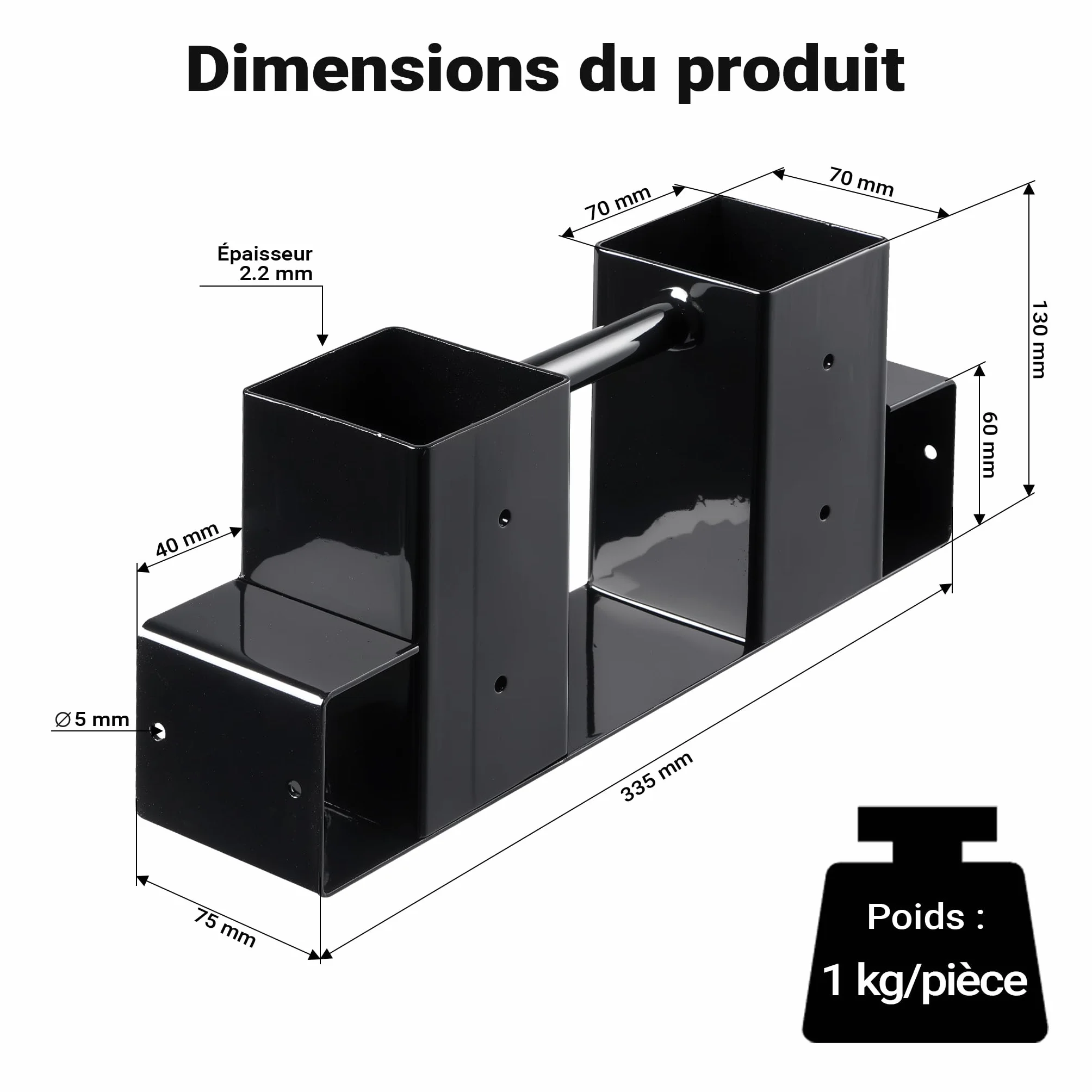WilTec Lot de 2 Supports serre-bûches 335 x 85 x 130 mm Revêtement par poudre