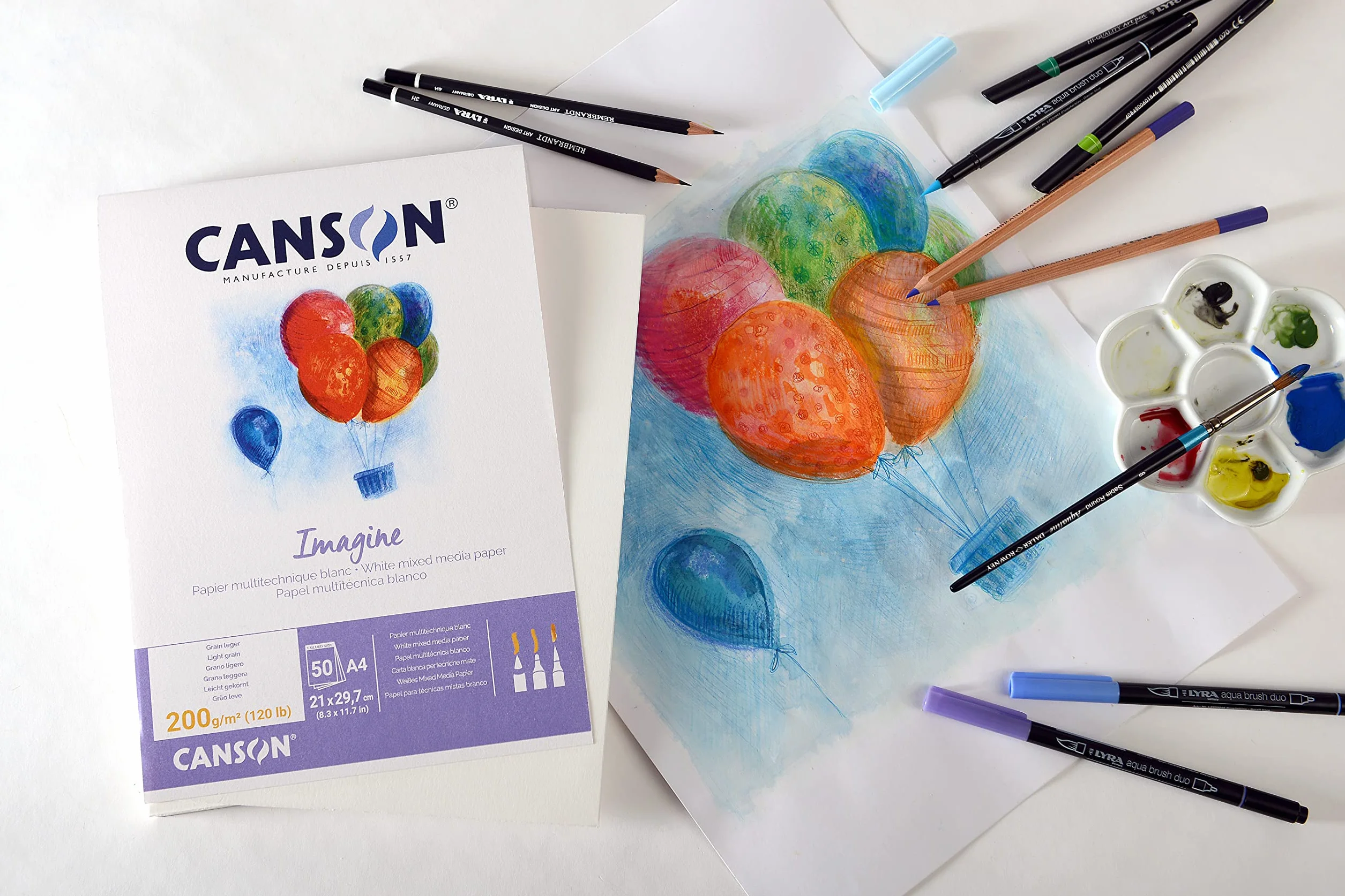 CANSON Imagine Bloc Papier multitechnique A4 200g/m² Grain léger Blanc 50 feuilles