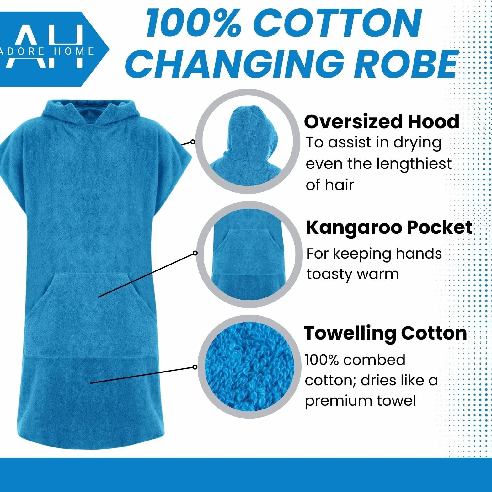 Surf Serviette Poncho pour Se Changer 100% Coton pour Adulte à Capuche en Tissu Éponge avec Poche