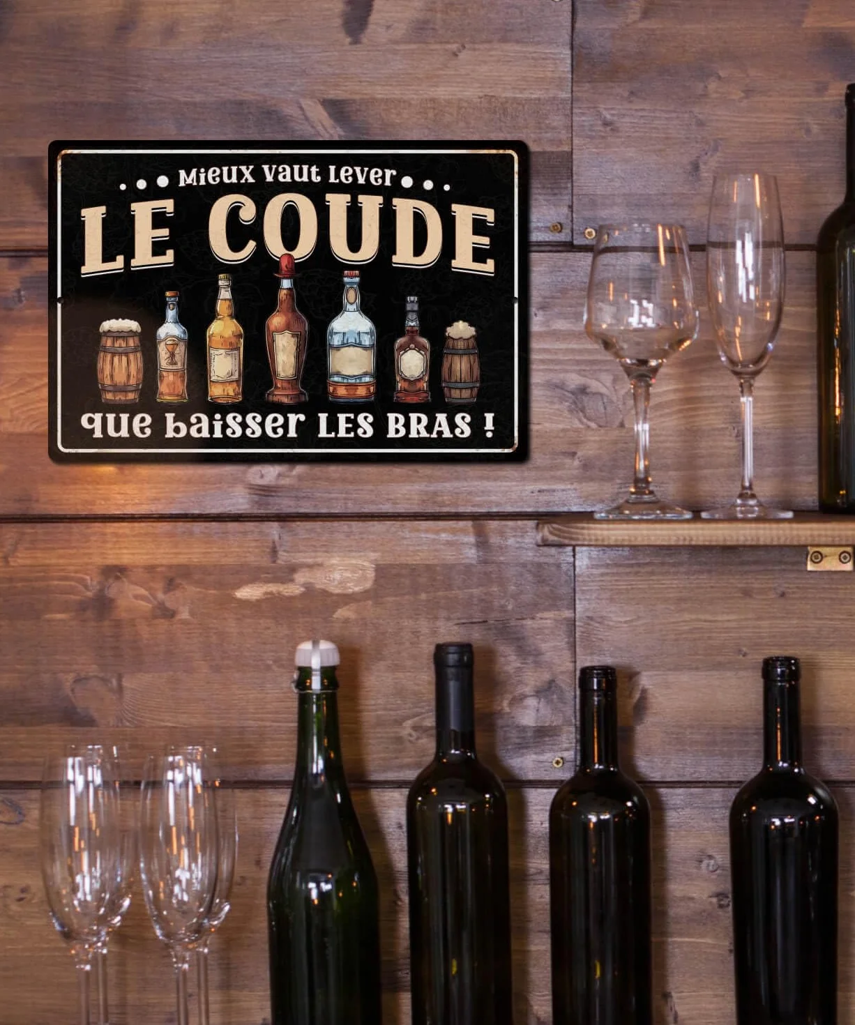 Plaque Métallique Humour Mieux Vaut Lever Le Coude Aluminium 30x20 cm pour Bar Cave à Vin