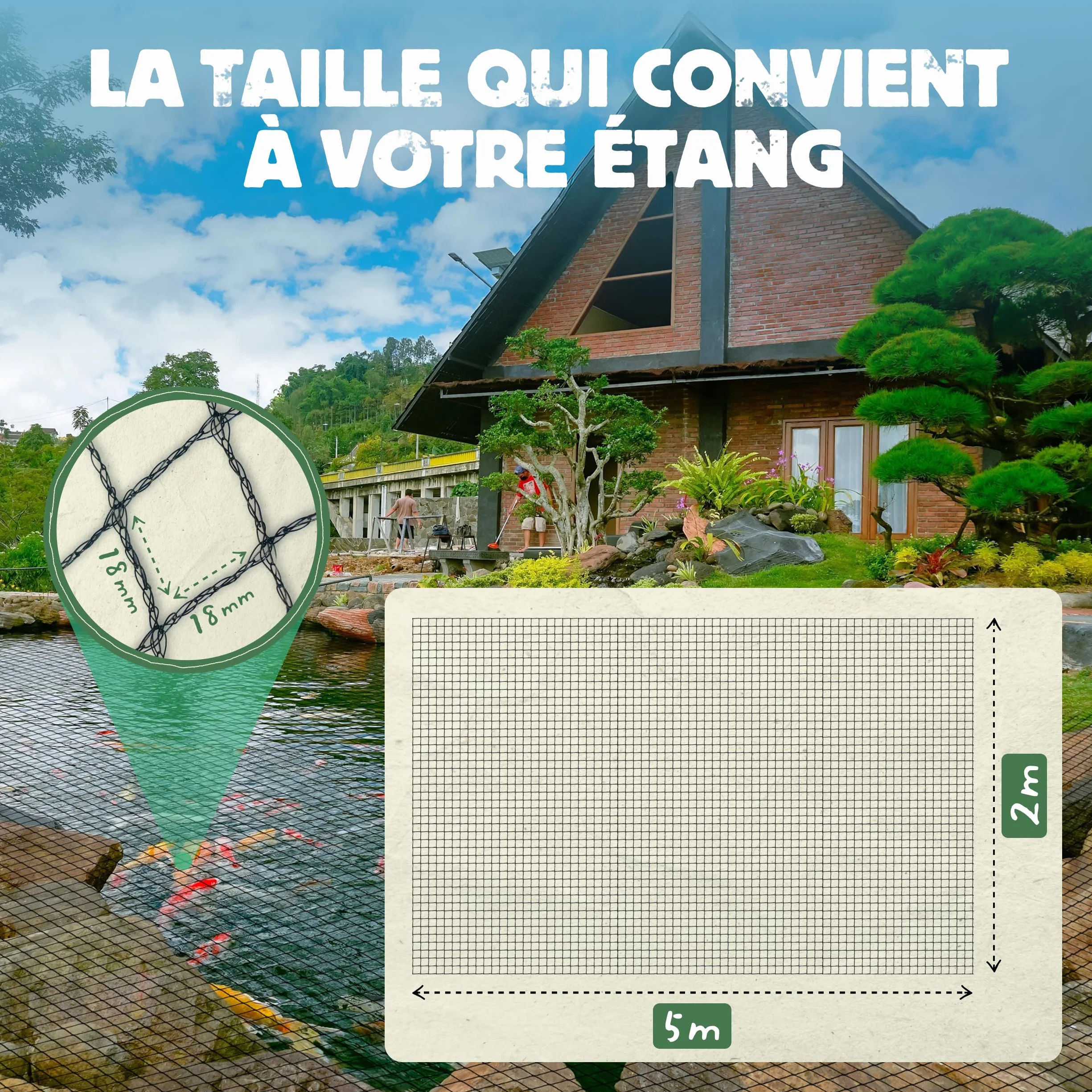 LAINFELD Filet d'étang à mailles fines 2 x 5 m Résistant aux intempéries et aux UV Filet de balcon contre les pigeons et les hérons