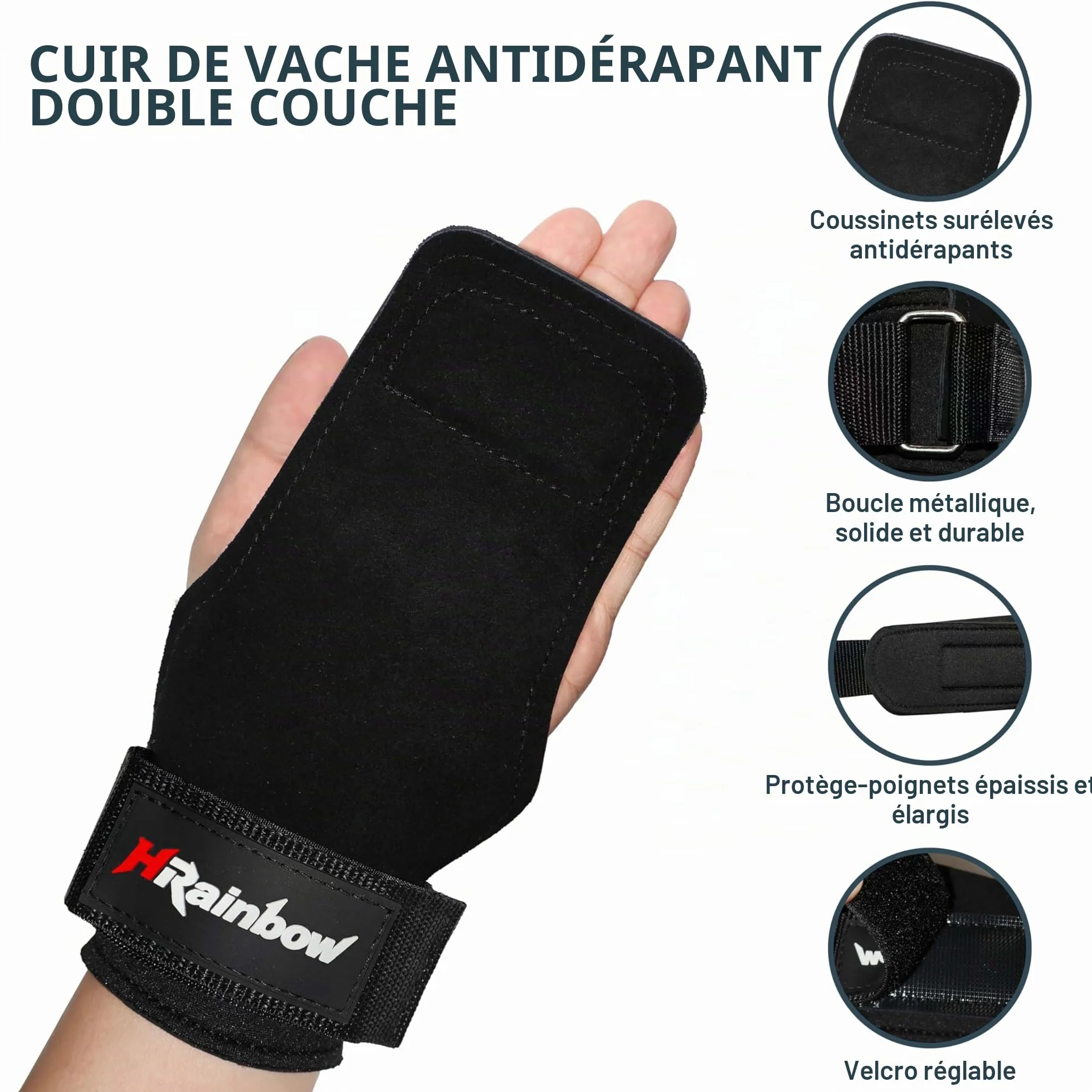 Sangles de Poignet d'Haltérophilie en Cuir Double Couche pour Hommes Femmes - Paire