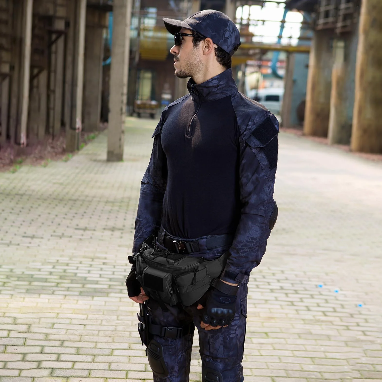 Huntvp Sac Banane Homme Femme Tactique Sacoche Banane Militaire avec Porte Bouteille Sac de Ceinture Bandoulière Multifonctionnel pour Randonnée, Voyage, Camping, Gym, Cyclisme