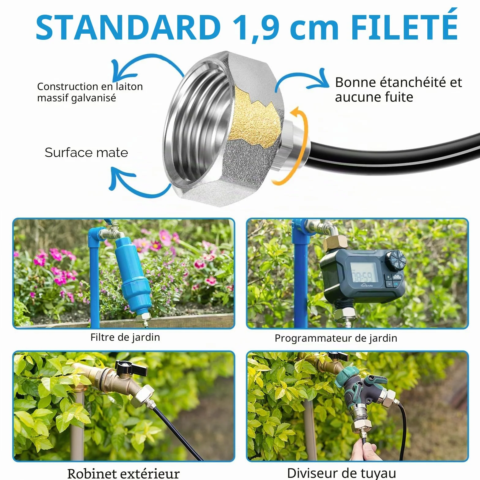 Brumisateur Terrasse 8M Exterieur Pré-assemblé avec 7 Buse Adaptateur Laiton Système Refroidissement Patio Jardin