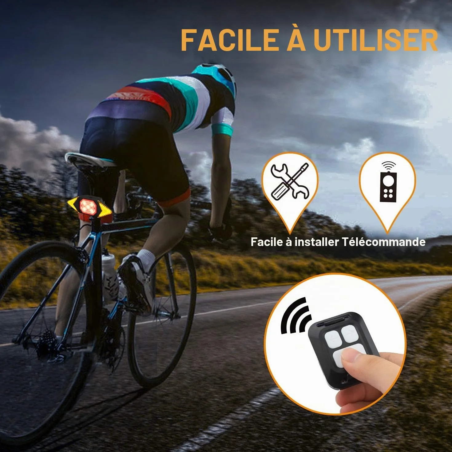 feu arrière de vélo Clignotants étanches feu d'avertissement de Frein avec télécommande sans Fil Feux arrière de vélo Rechargeables intelligents