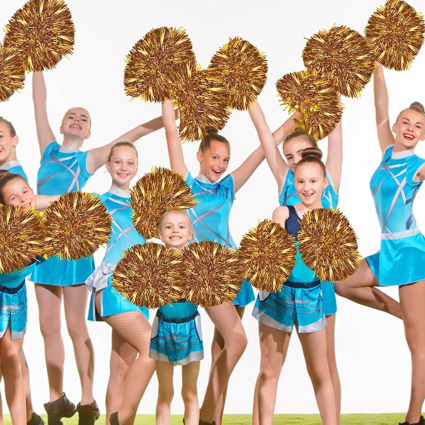 Pompom Girl Cheerleading 12PCS Pompon Cheerleader Poms Sport Foil avec Poignée