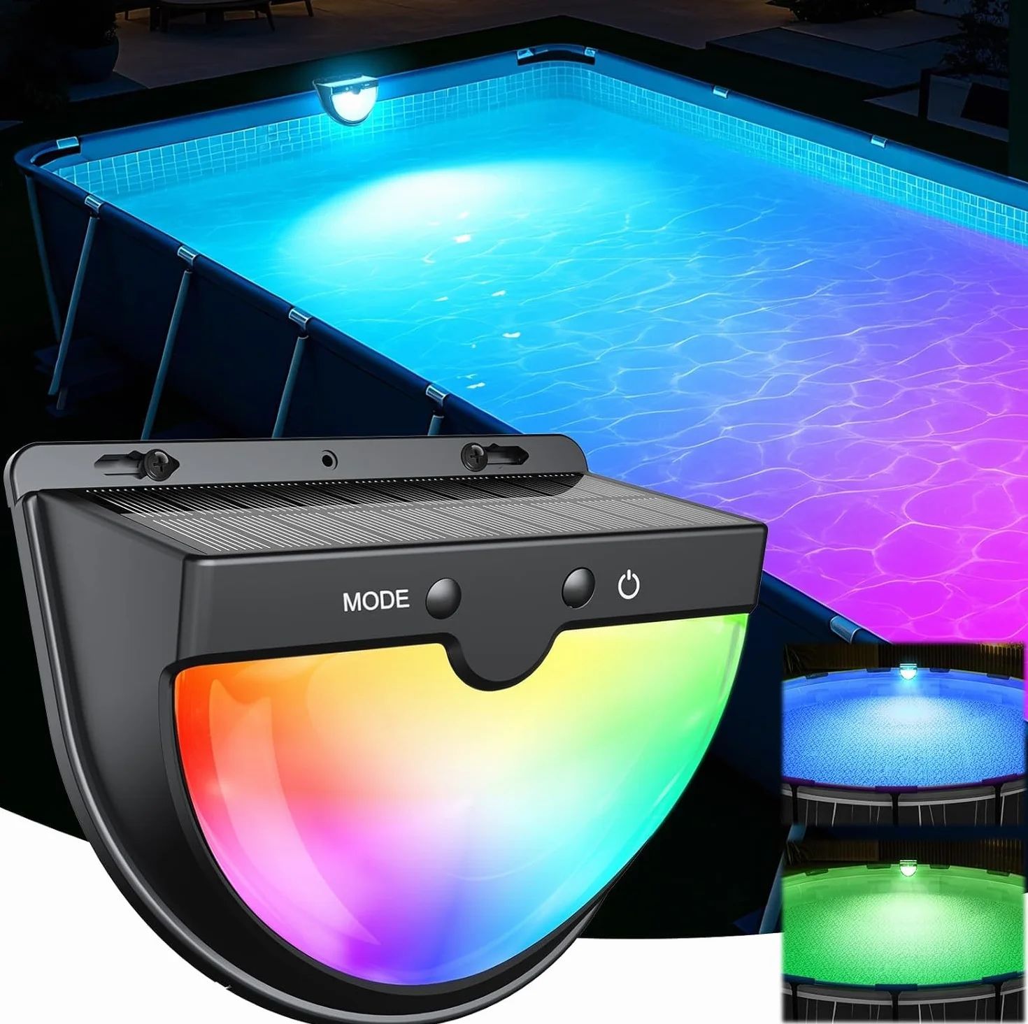 PoolLeader Lumiere Piscine Solaire, Éclairage Piscine Sans Fil LED Multicolore Étanche Antichoc