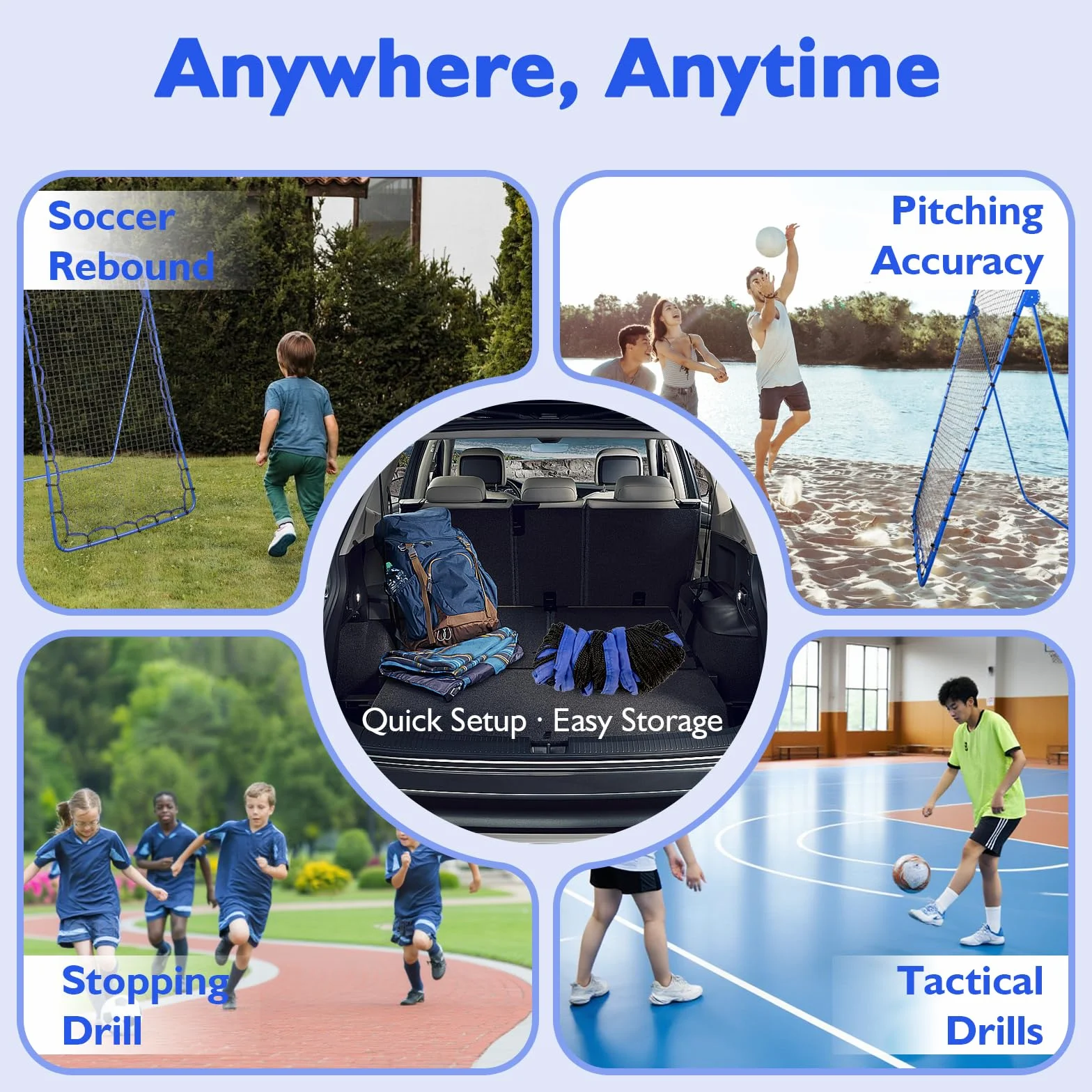 Filet de Rebond Football, 7×4 Ft Pliable But de Foot Extérieur, Rebondisseur de Volley-Ball, Cage Foot Entrainement Football Accessoire, Filet Pare Ballon pour Volleyball, Badminton, Tennis