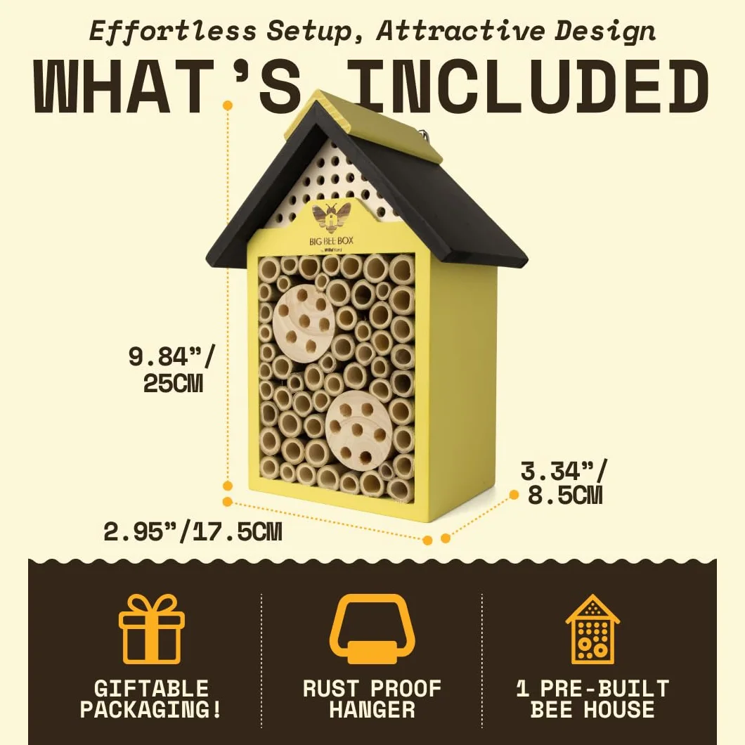 WildYard Boîte à Abeilles en Bois Naturel résistant aux intempéries pour pollinisateurs