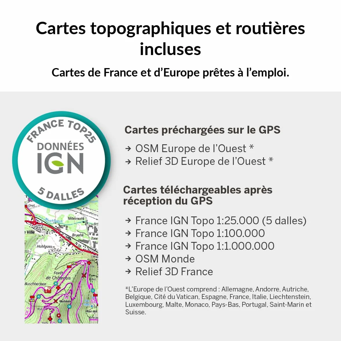 TwoNav Cross Plus (32 Go) + Carte 5 Dalles de France IGN Top25, GPS de Sports avec écran 3,2 Pouces pour VTT, vélo, Trekking ou randonnée