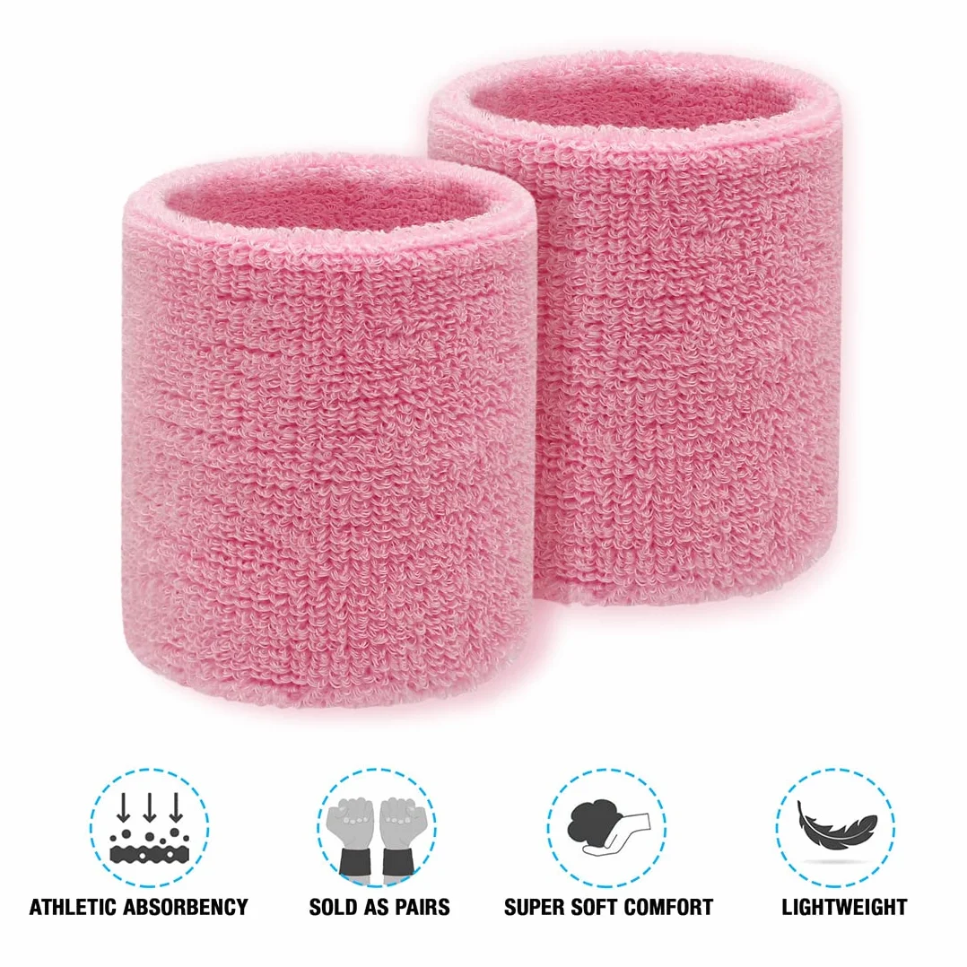 Bracelets Serre Poignets Sport pour Gym Tennis Course Basketball (Rose)