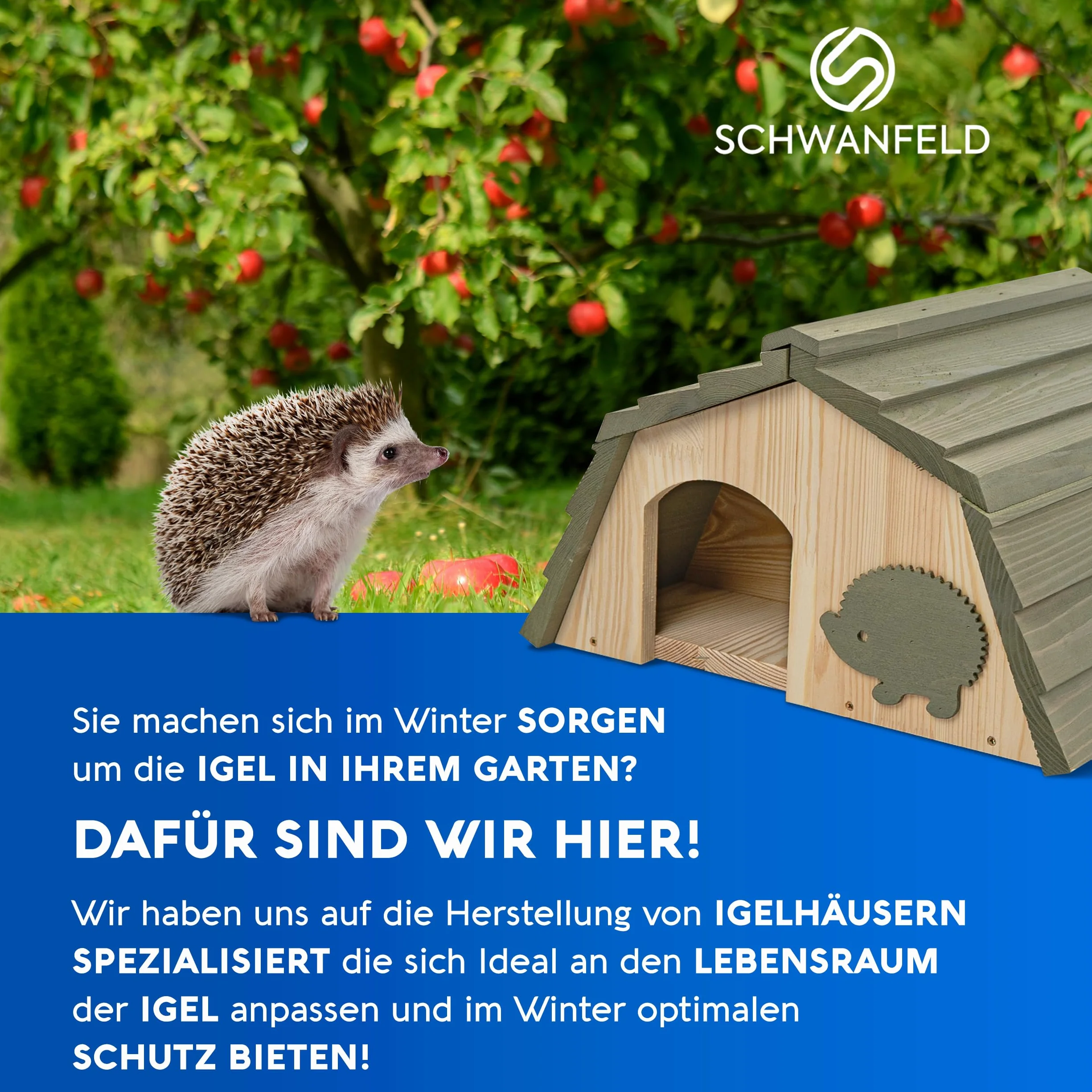 SCHWANFELD® Niche pour hérisson avec entrée labyrinthe, résistante à l'hiver, fond inclus